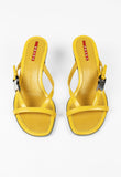 PRADA YELLOW KITTEN HEEL SANDALS