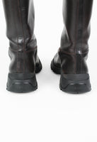 PRADA TALL BROWN LUG SOLE BOOTS