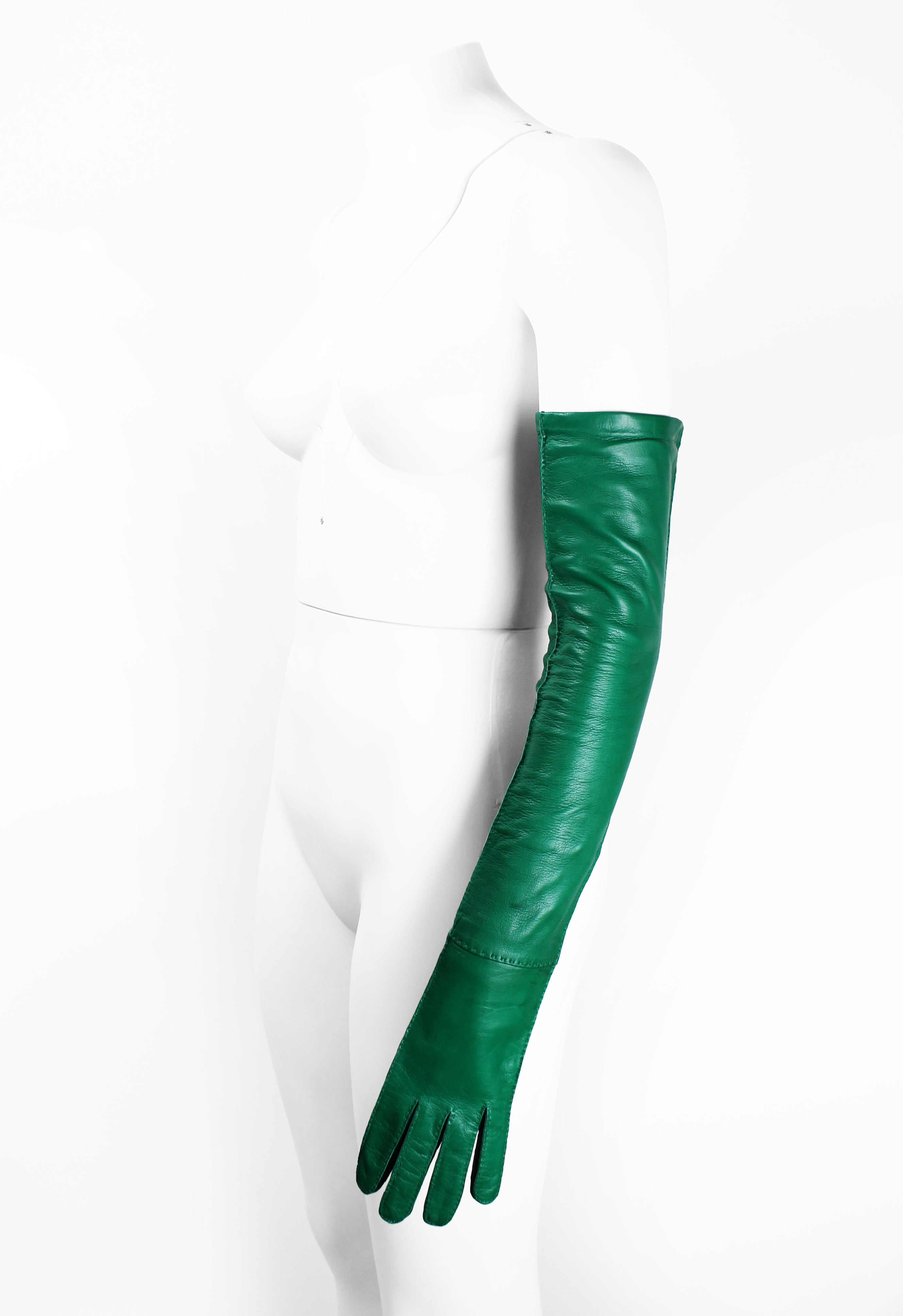 PRADA FW 2015 GREEN NAPPA LEATHER GLOVES