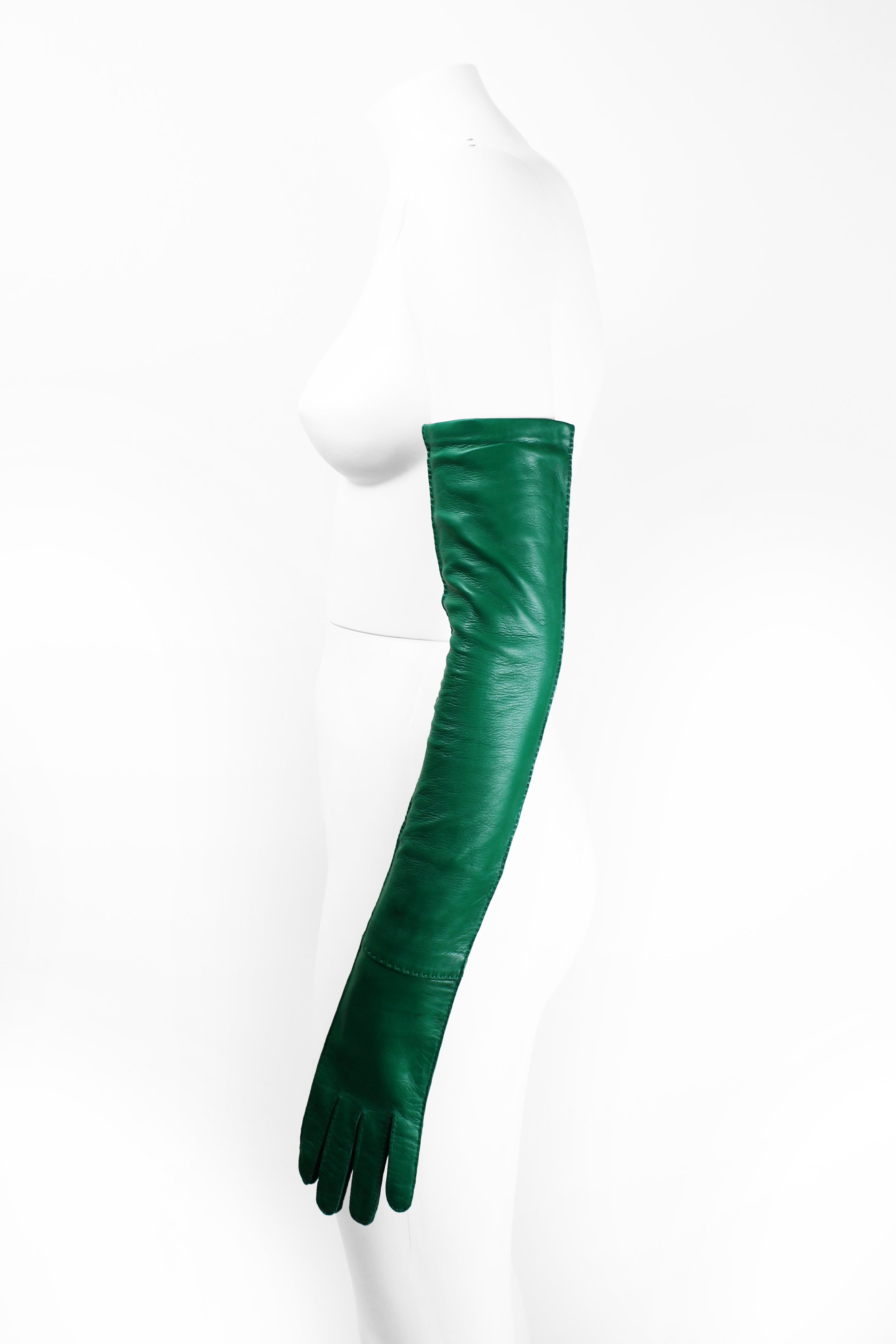 PRADA FW 2015 GREEN NAPPA LEATHER GLOVES