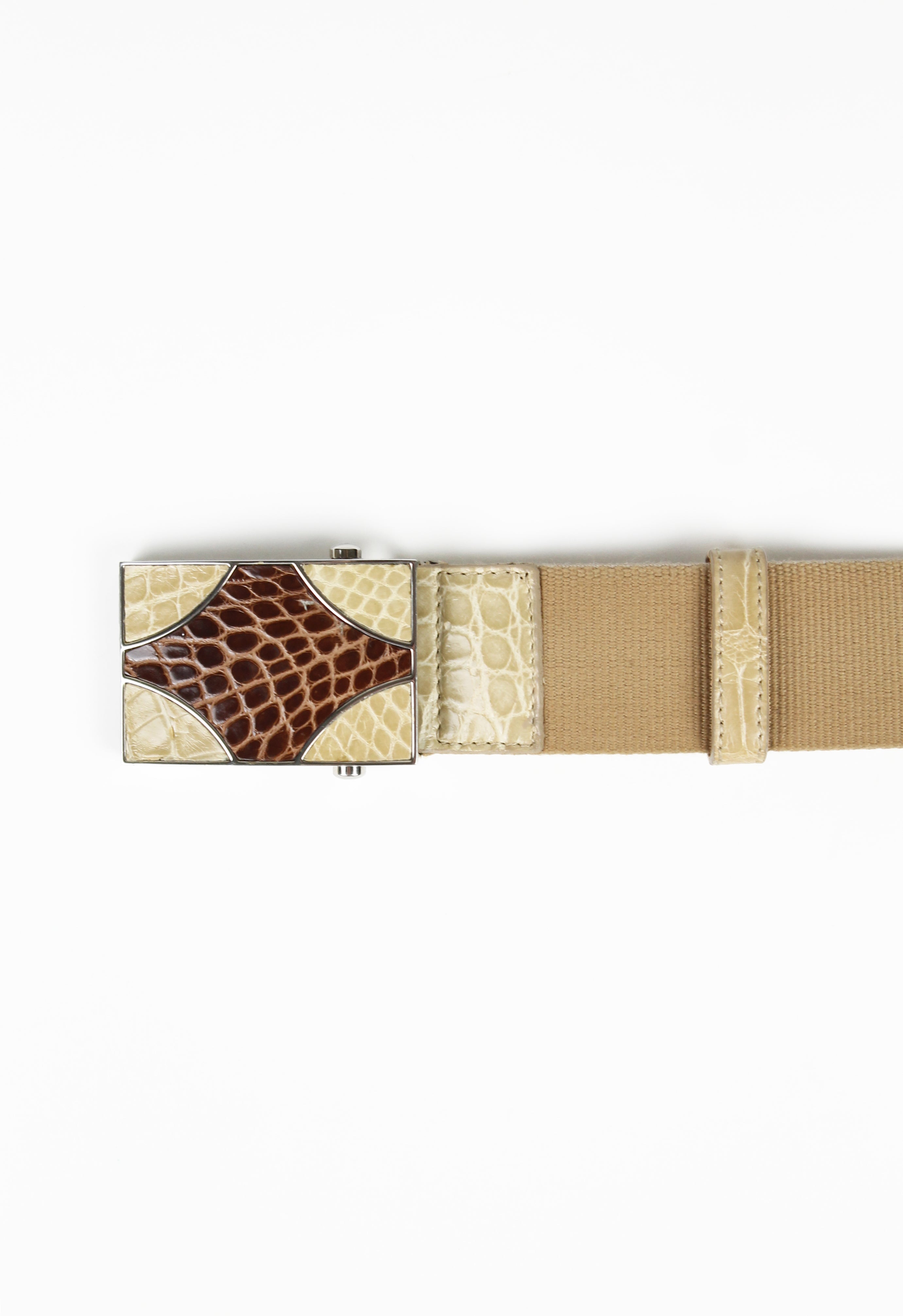 PRADA SS 2005 CROCODILE AND CANVAS BELT