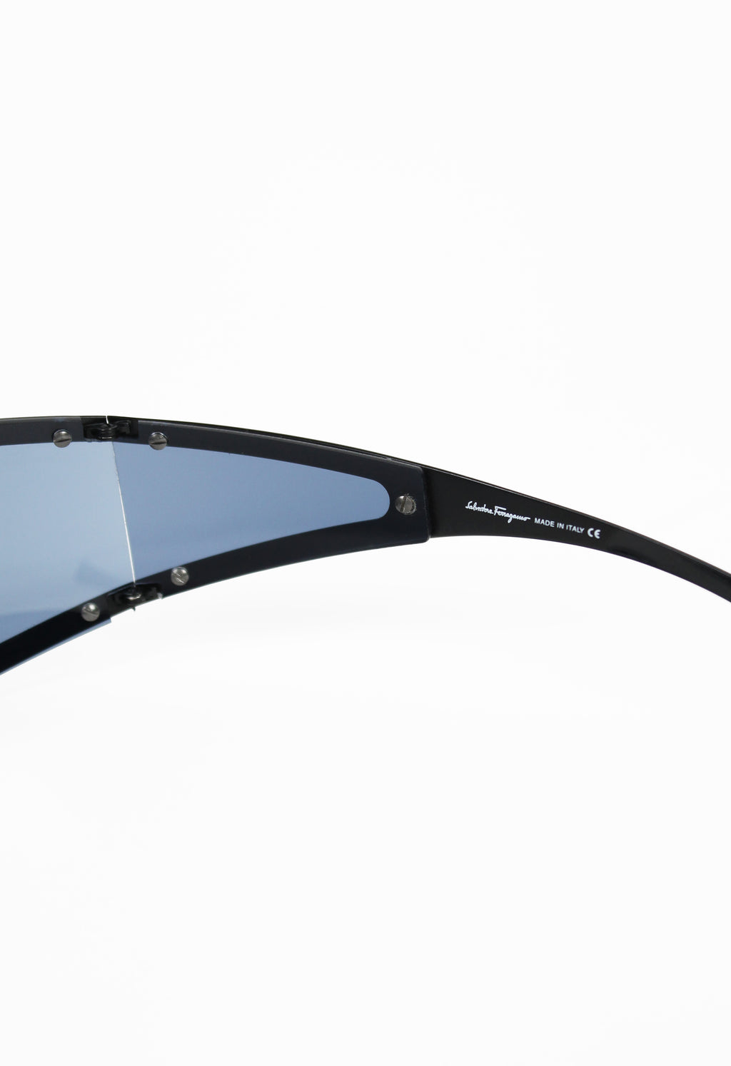 SALVATORE FERRAGAMO MATTE BLACK FUTURISTIC WRAPAROUND SUNGLASSES