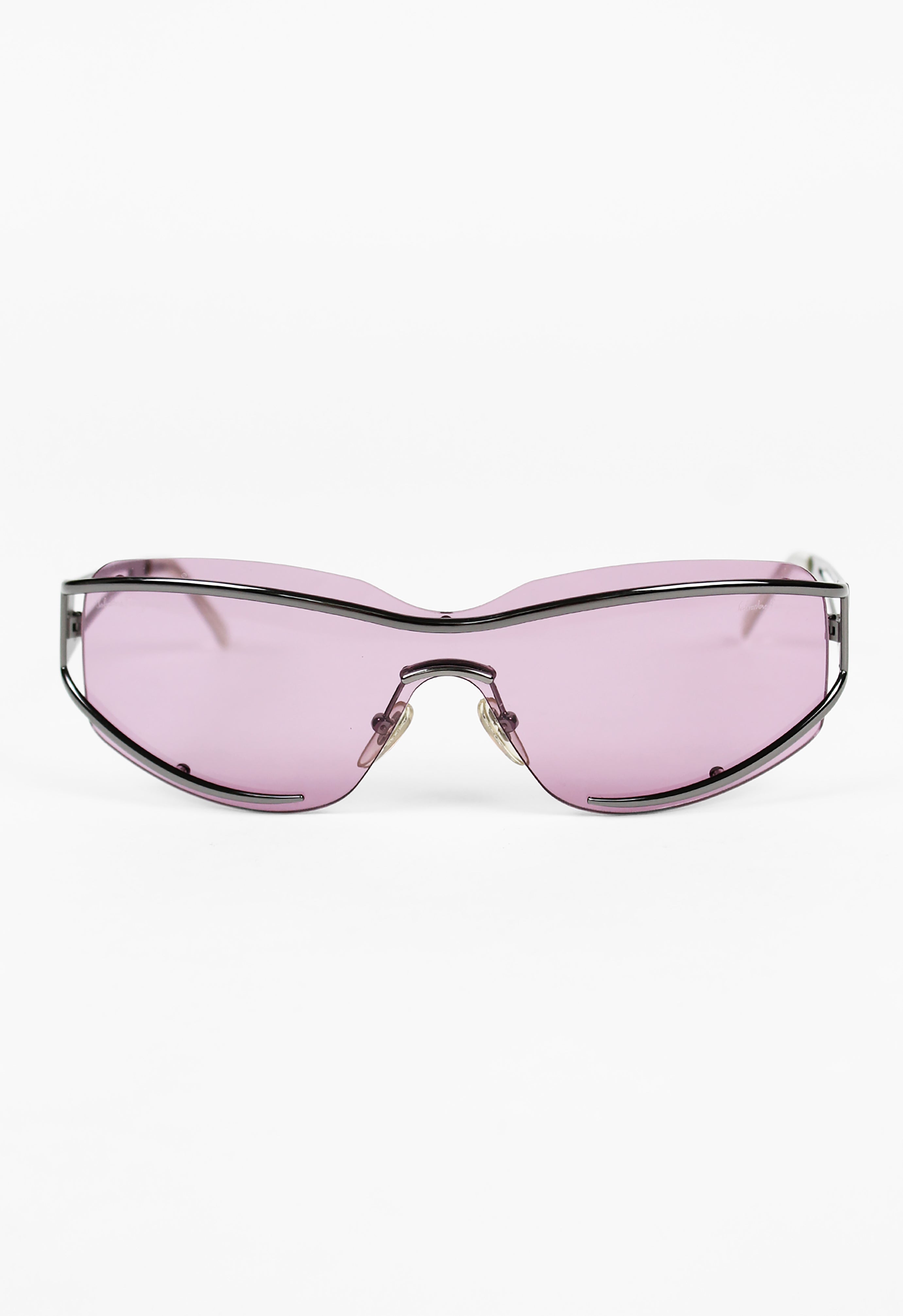 SALVATORE FERRAGAMO PINK SHIELD LAYERED FRAME SUNGLASSES