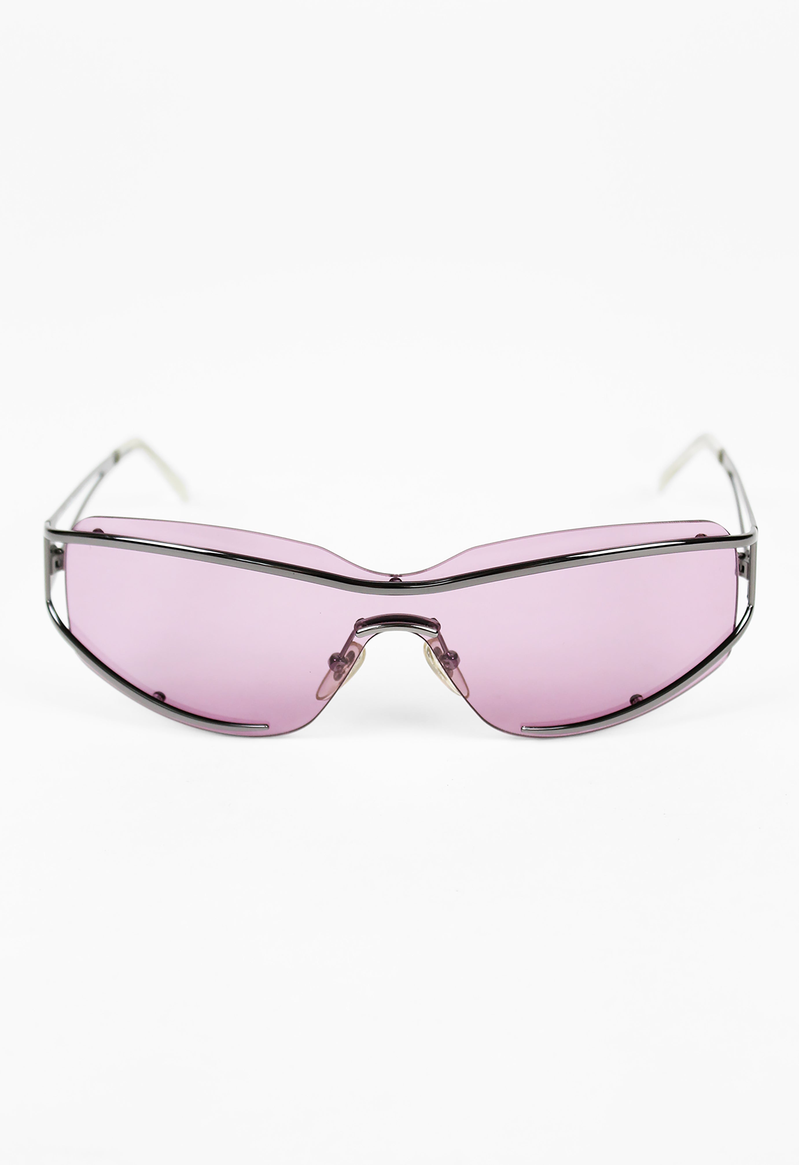 SALVATORE FERRAGAMO PINK SHIELD LAYERED FRAME SUNGLASSES