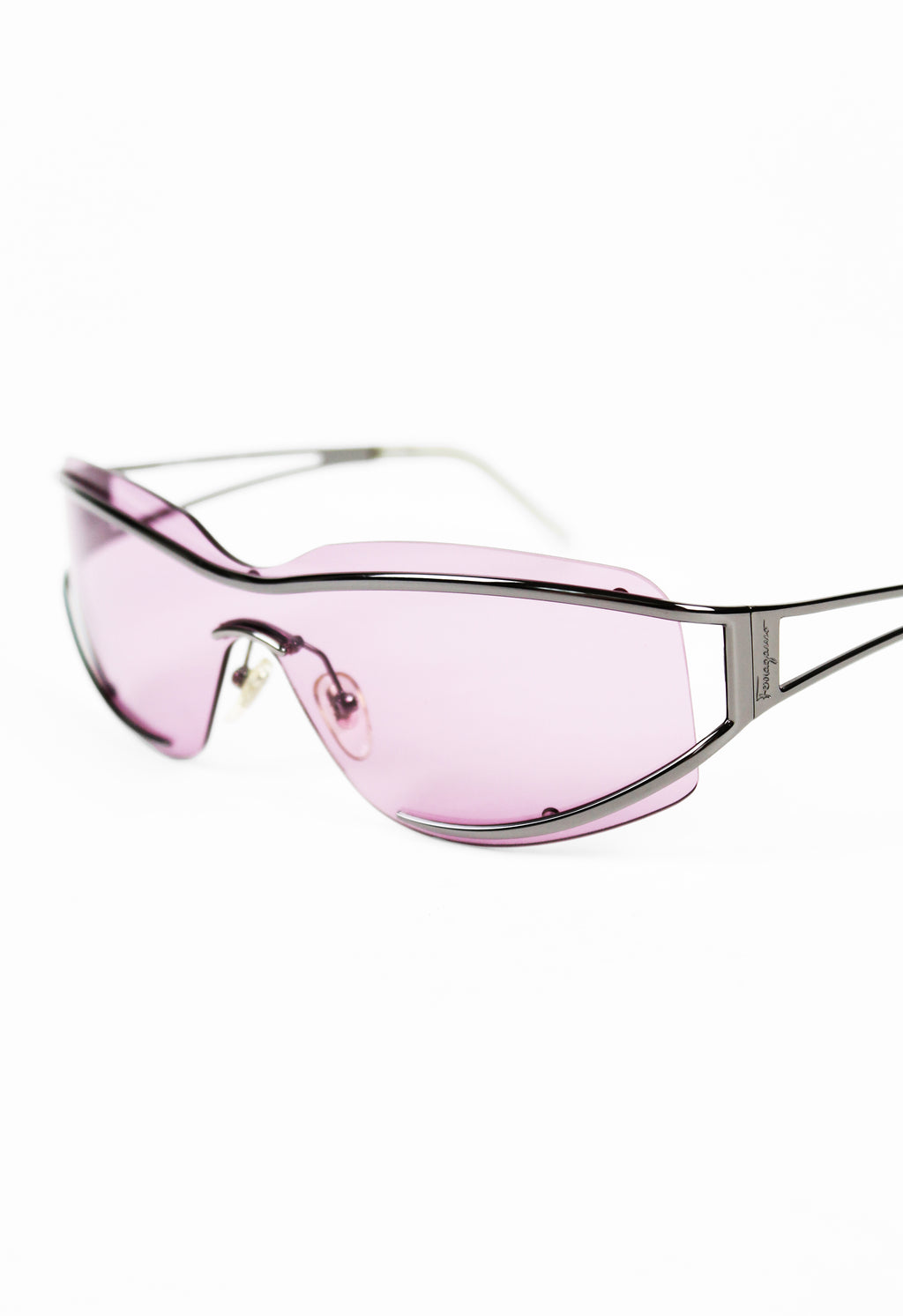SALVATORE FERRAGAMO PINK SHIELD LAYERED FRAME SUNGLASSES