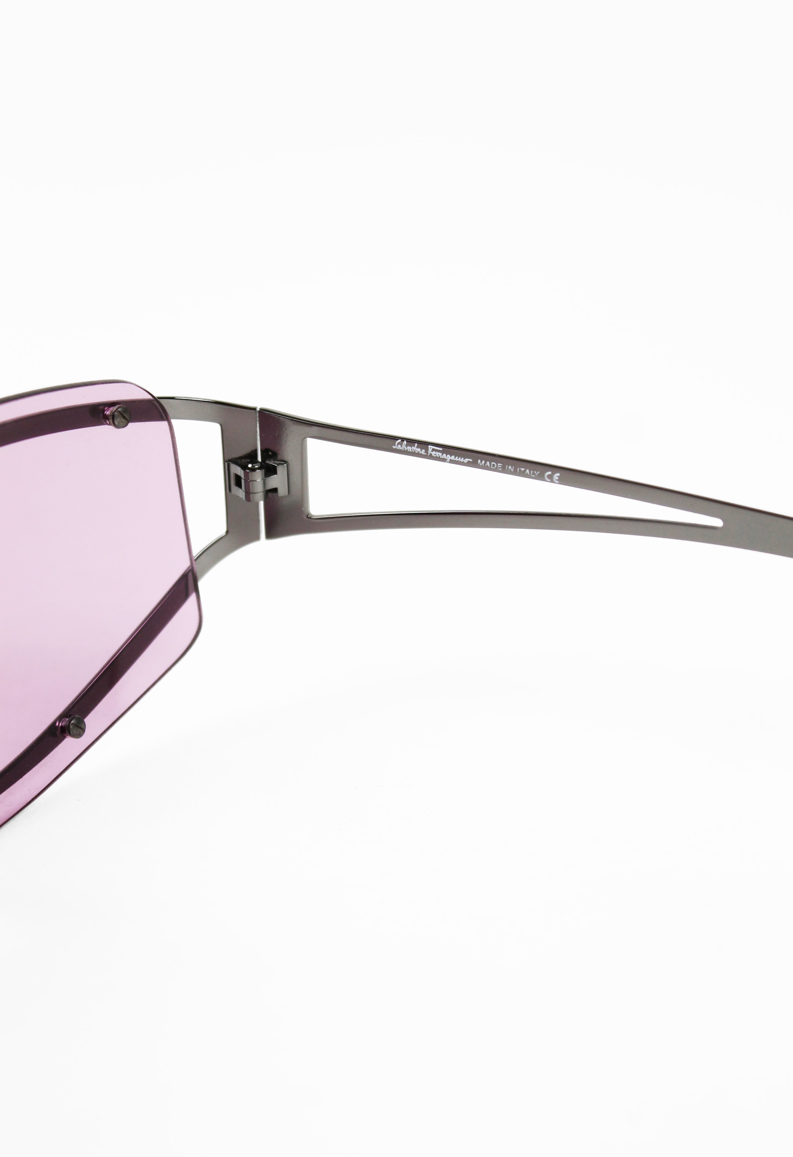 SALVATORE FERRAGAMO PINK SHIELD LAYERED FRAME SUNGLASSES