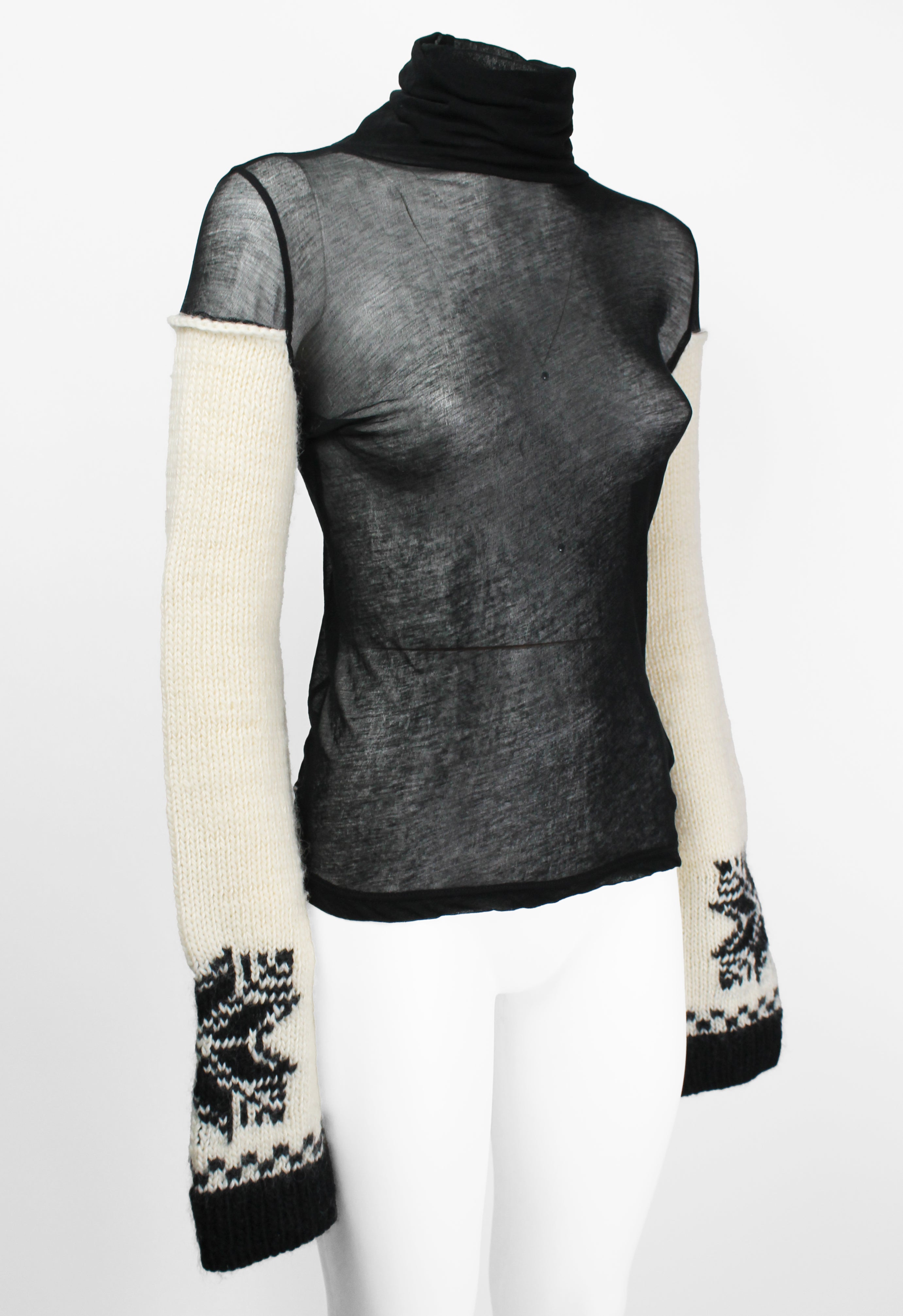 YOHJI YAMAMOTO FW 2004 SHEER TOP WITH WOOL SLEEVES