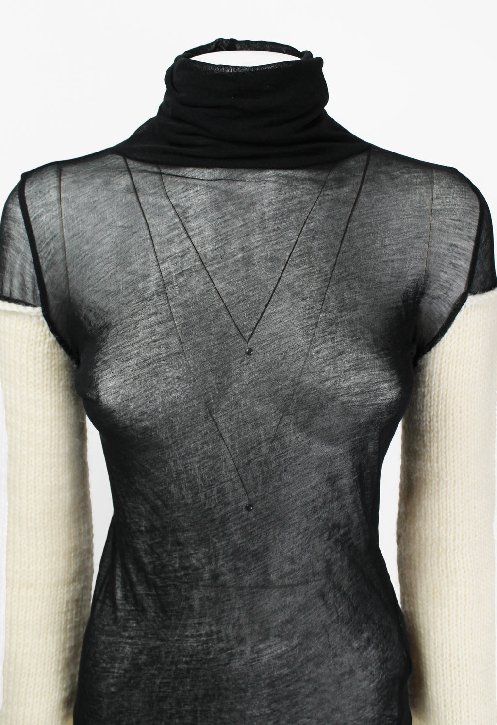 YOHJI YAMAMOTO FW 2004 SHEER TOP WITH WOOL SLEEVES