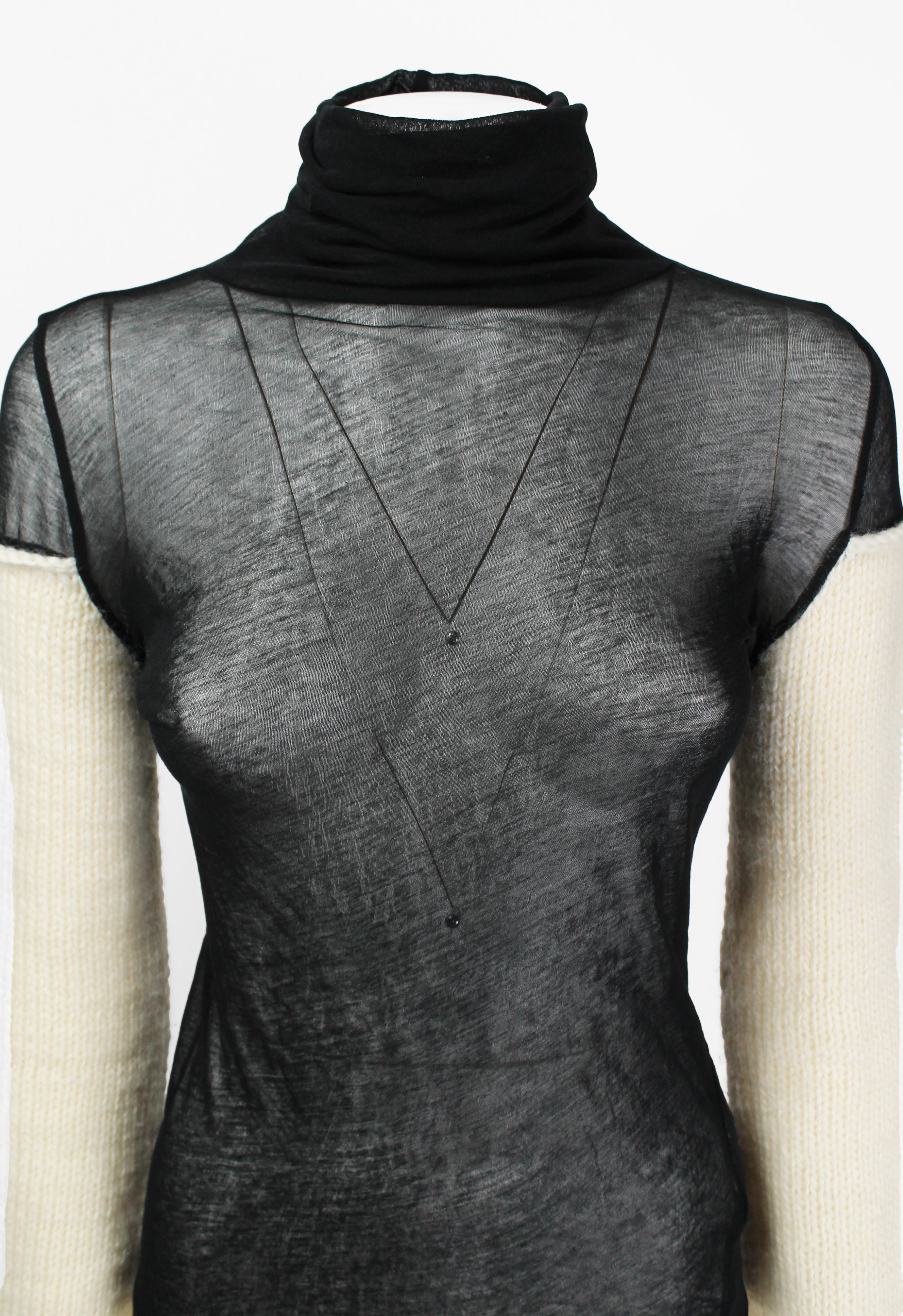 YOHJI YAMAMOTO FW 2004 SHEER TOP WITH WOOL SLEEVES