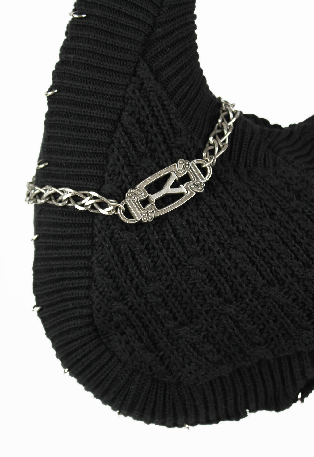 YOHJI YAMAMOTO KNITTED PIERCING & CHAIN BAG