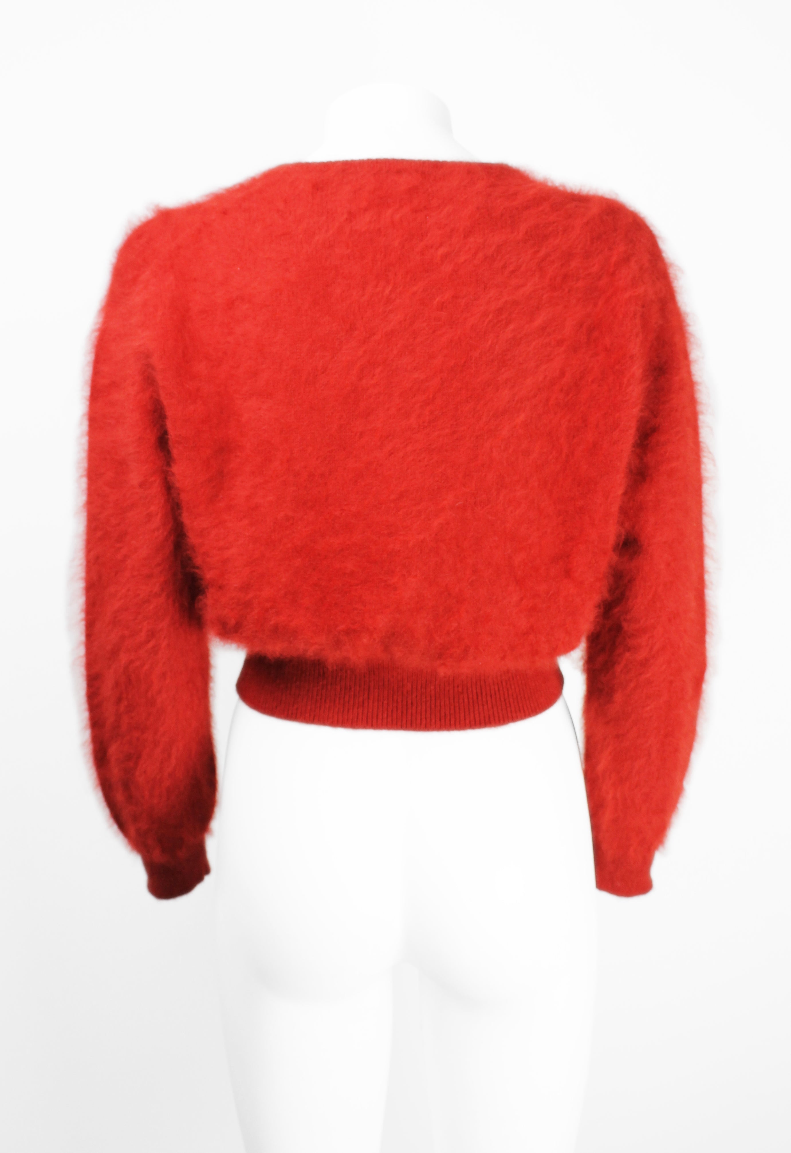 YOHJI YAMAMOTO Y'S 1990'S RED CROPPED FUZZY ANGORA JUMPER