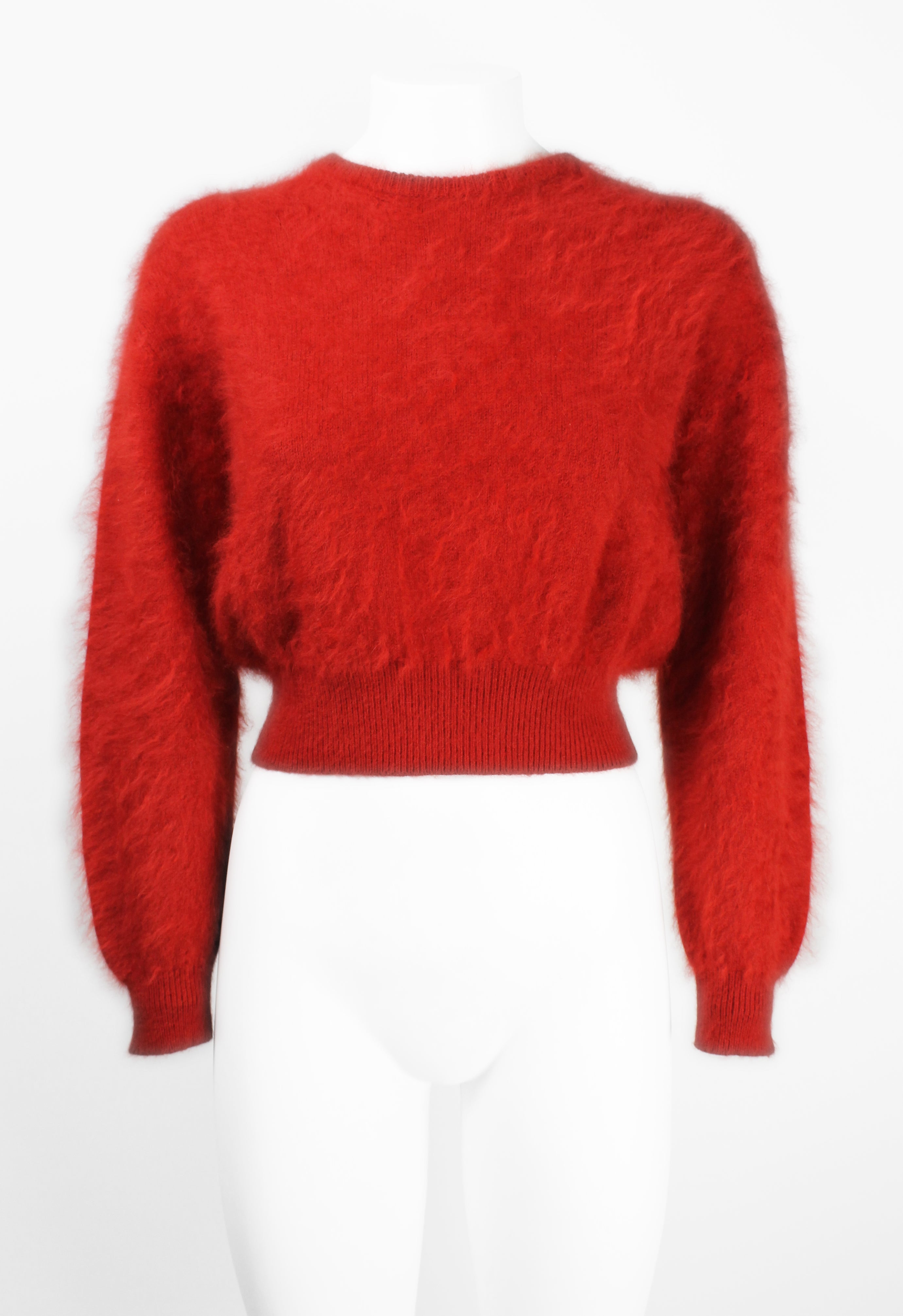 YOHJI YAMAMOTO Y'S 1990'S RED CROPPED FUZZY ANGORA JUMPER