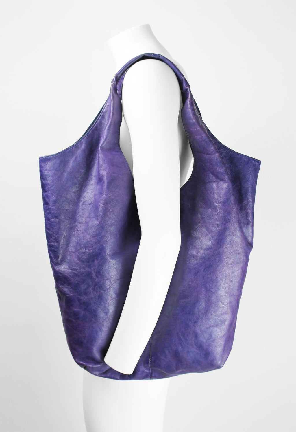 YOHJI YAMAMOTO Y'S DYED PURPLE LEATHER SHOPPER BAG