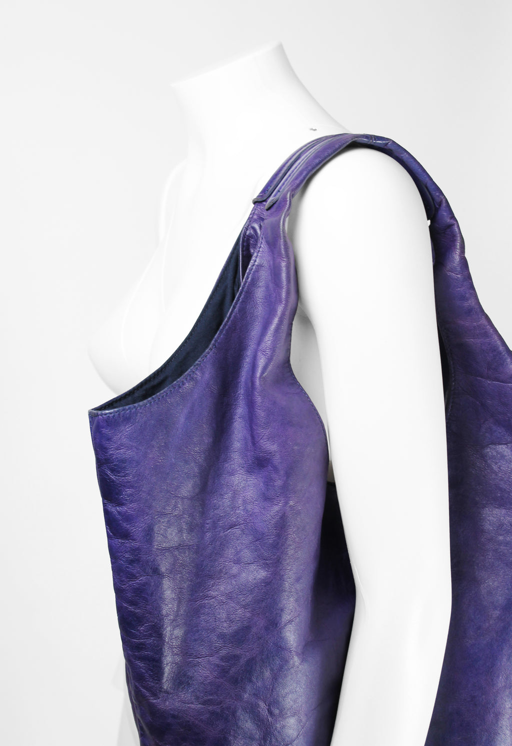 YOHJI YAMAMOTO Y'S DYED PURPLE LEATHER SHOPPER BAG