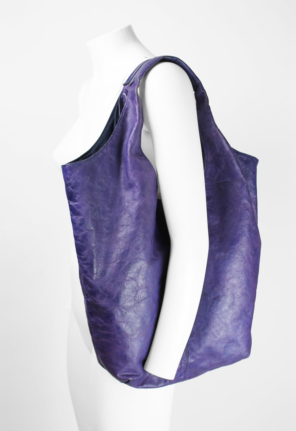 YOHJI YAMAMOTO Y'S DYED PURPLE LEATHER SHOPPER BAG