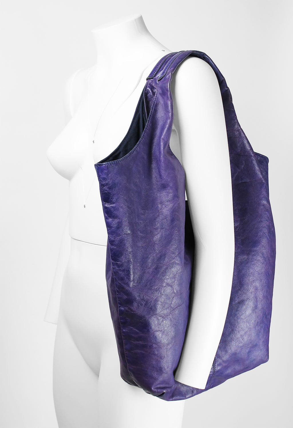 YOHJI YAMAMOTO Y'S DYED PURPLE LEATHER SHOPPER BAG