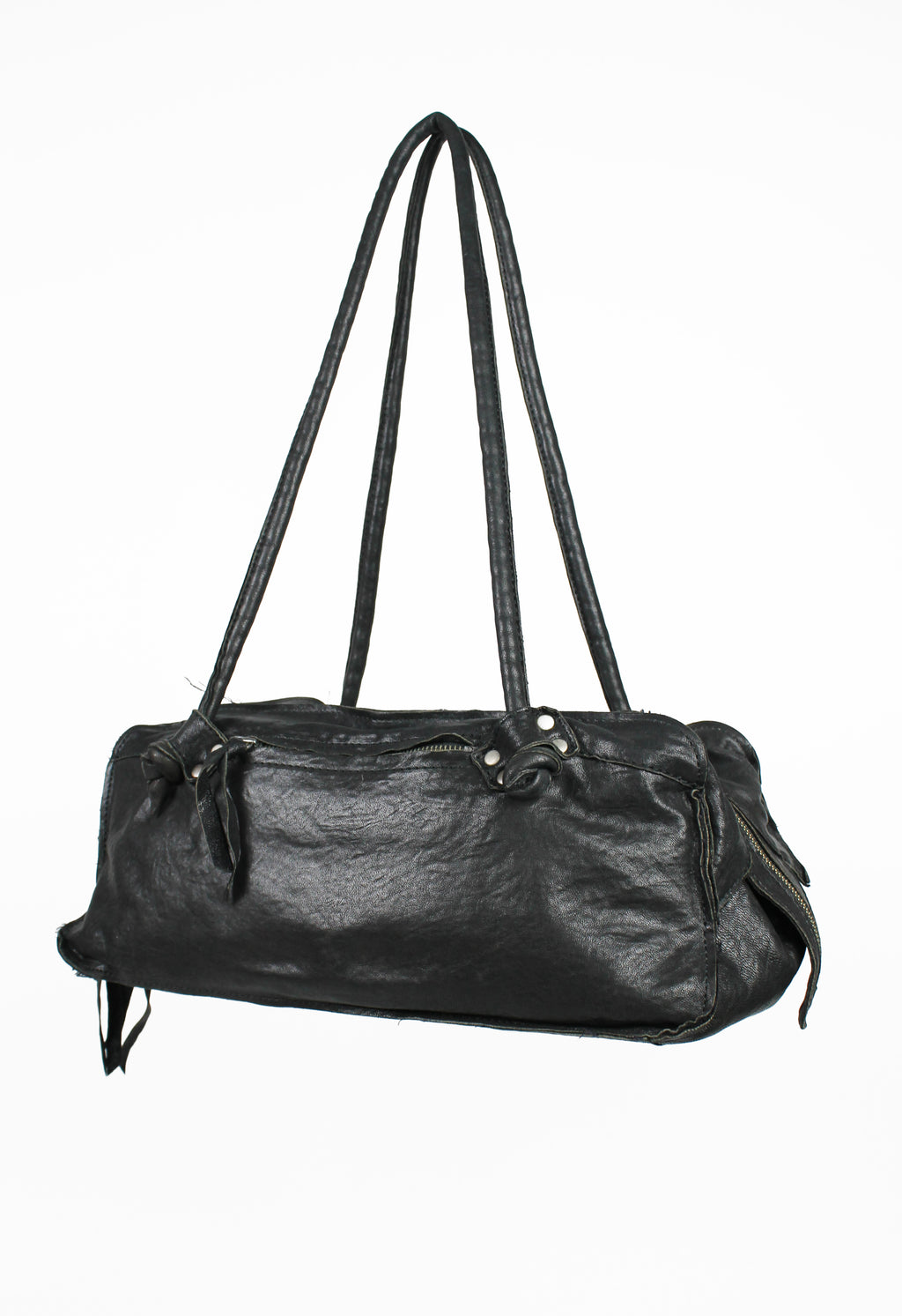 YOHJI YAMAMOTO FW 2010 FRAYED LEATHER SHOULDER BAG