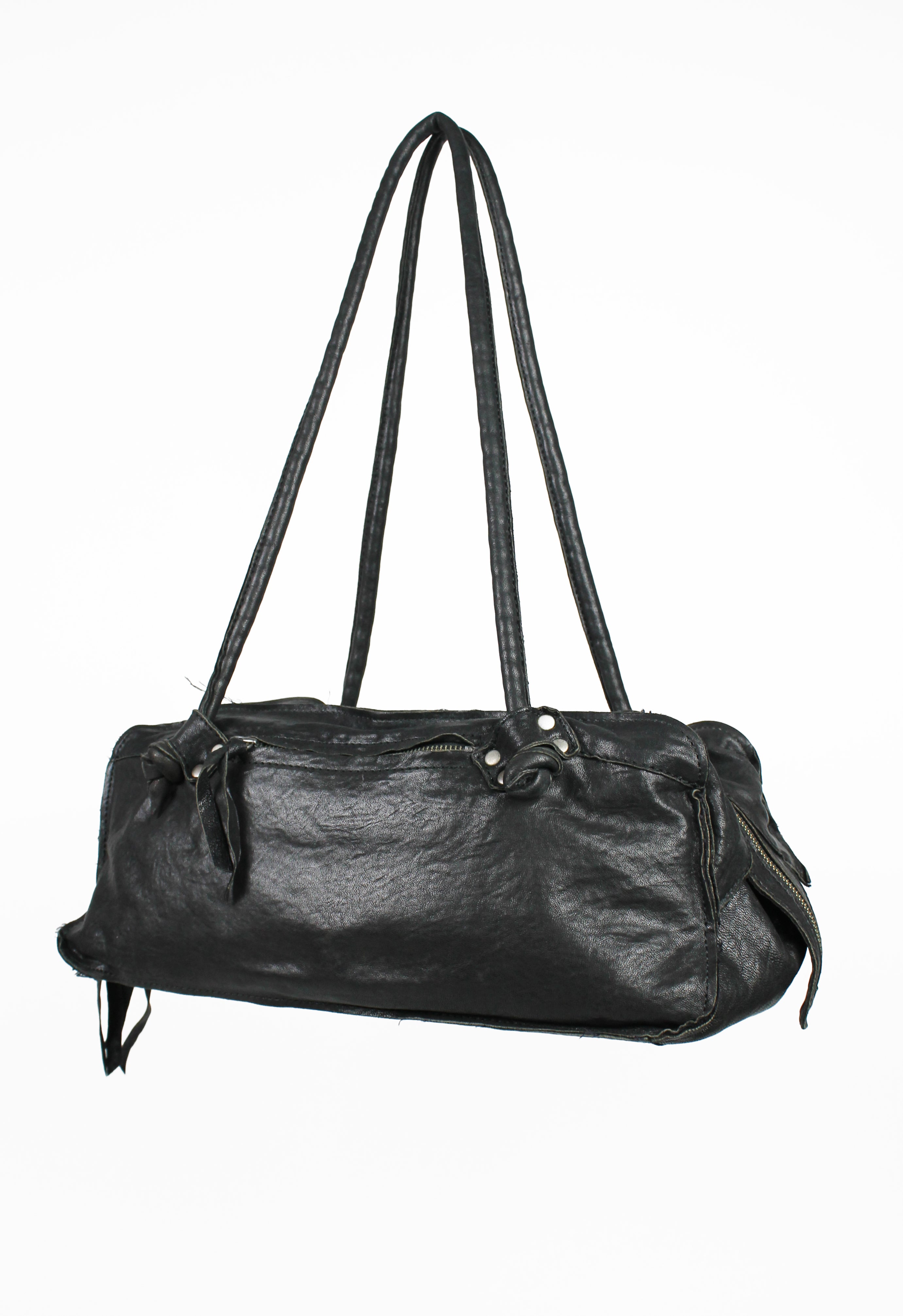 YOHJI YAMAMOTO FW 2010 FRAYED LEATHER SHOULDER BAG