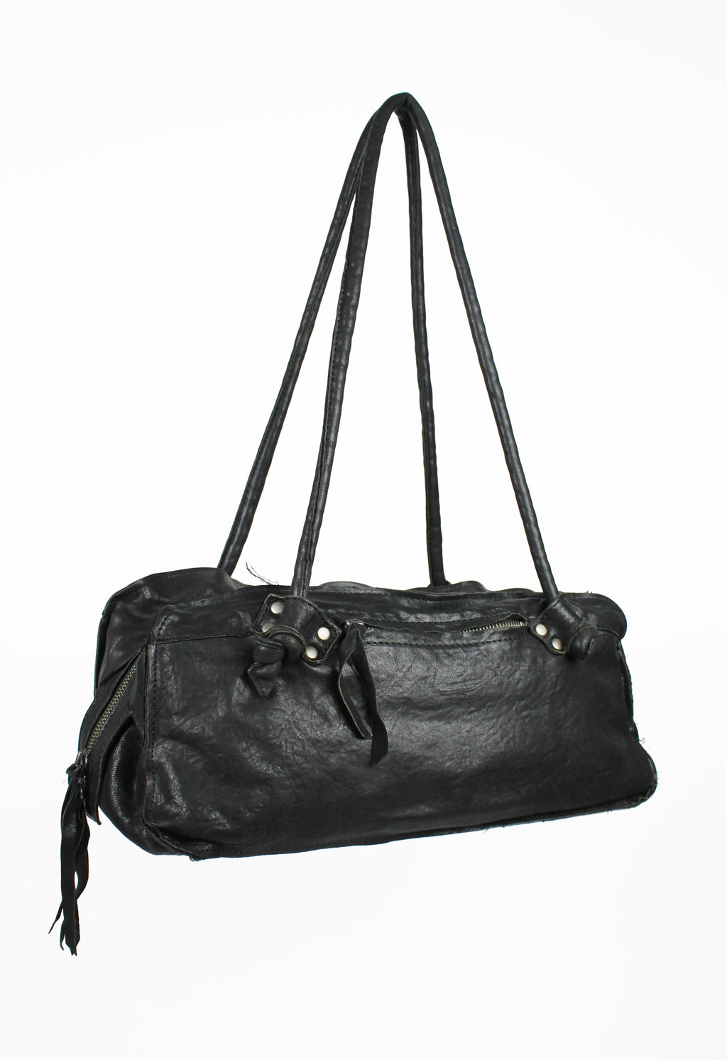 YOHJI YAMAMOTO FW 2010 FRAYED LEATHER SHOULDER BAG