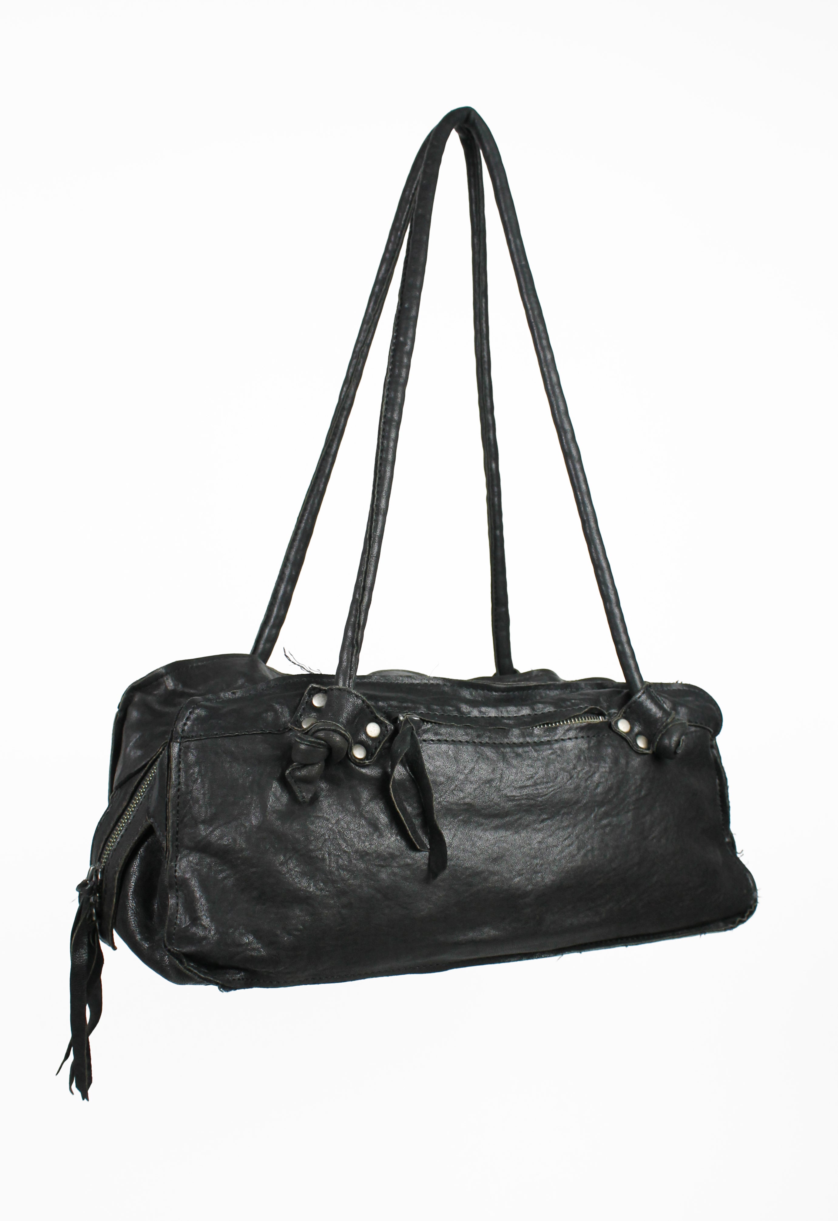 YOHJI YAMAMOTO FW 2010 FRAYED LEATHER SHOULDER BAG