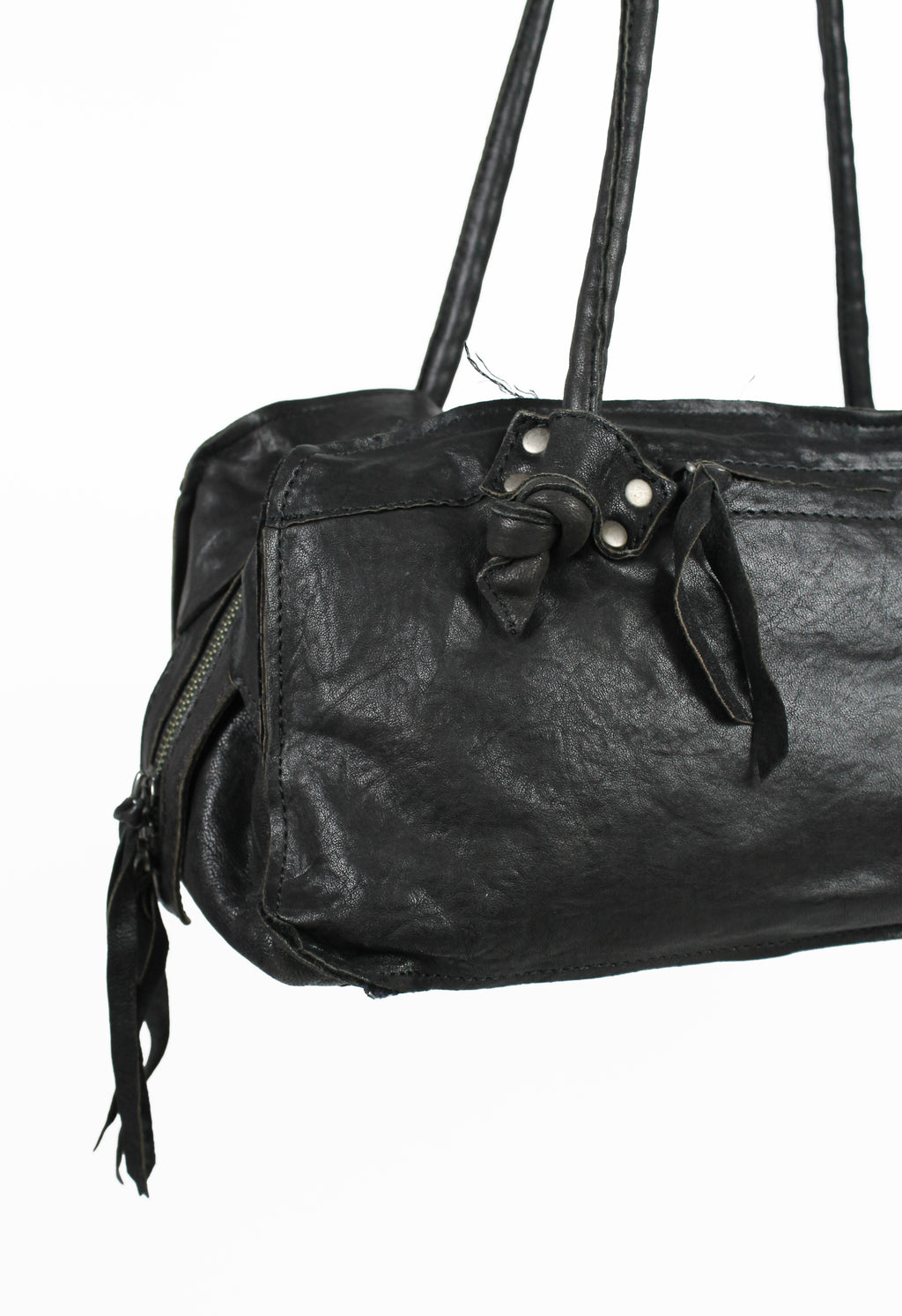 YOHJI YAMAMOTO FW 2010 FRAYED LEATHER SHOULDER BAG