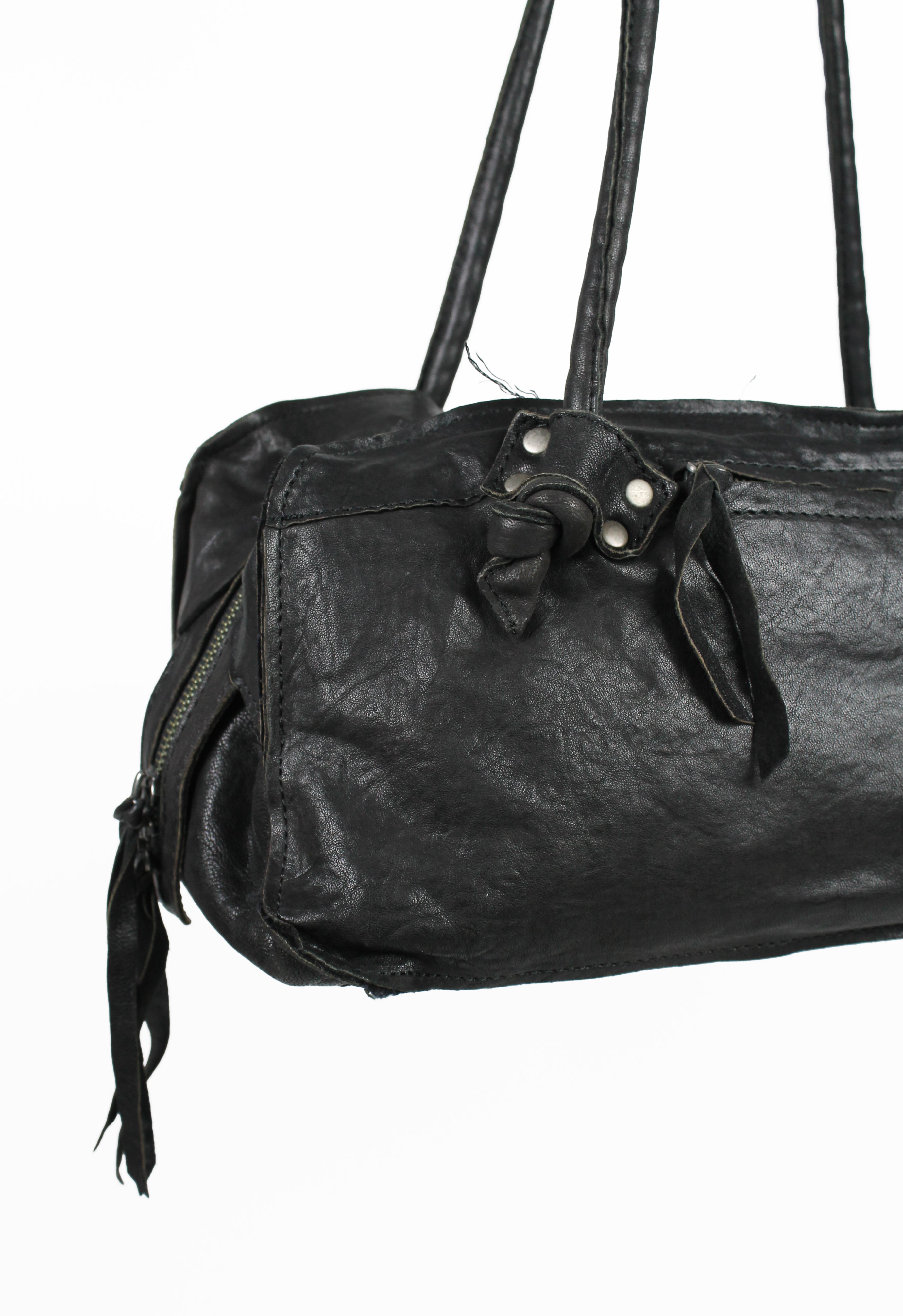 YOHJI YAMAMOTO FW 2010 FRAYED LEATHER SHOULDER BAG