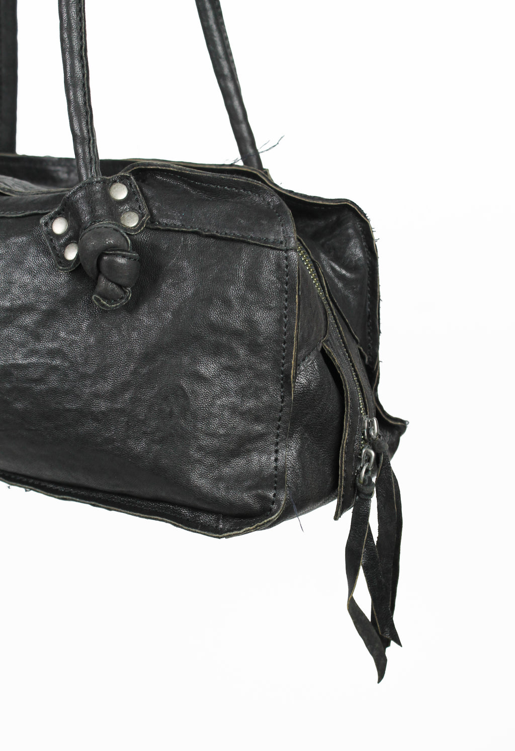 YOHJI YAMAMOTO FW 2010 FRAYED LEATHER SHOULDER BAG