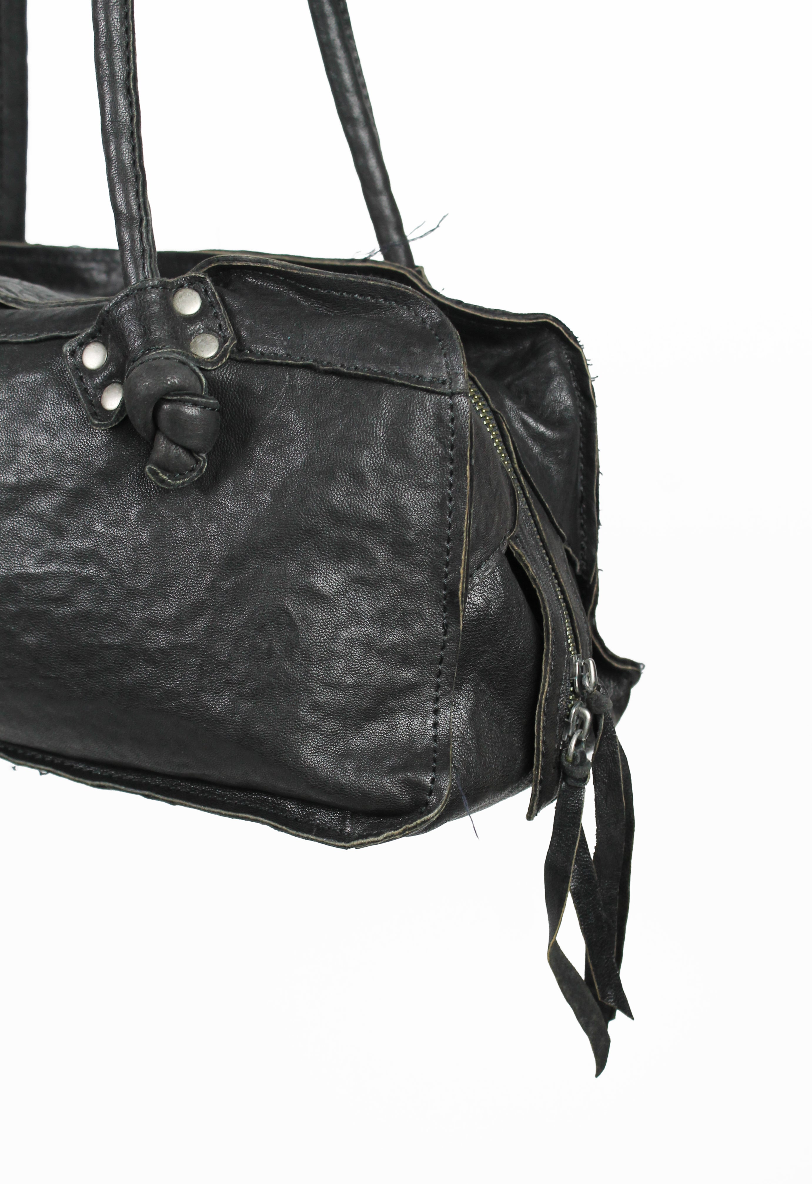 YOHJI YAMAMOTO FW 2010 FRAYED LEATHER SHOULDER BAG