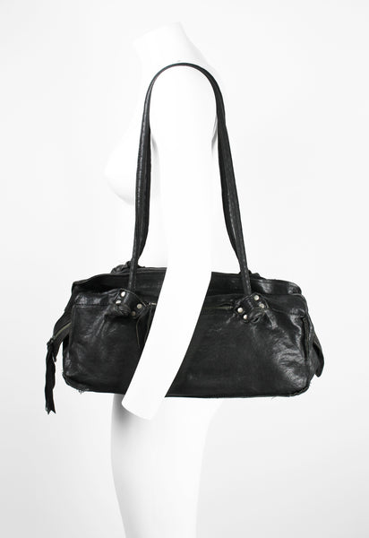YOHJI YAMAMOTO FW 2010 FRAYED LEATHER SHOULDER BAG