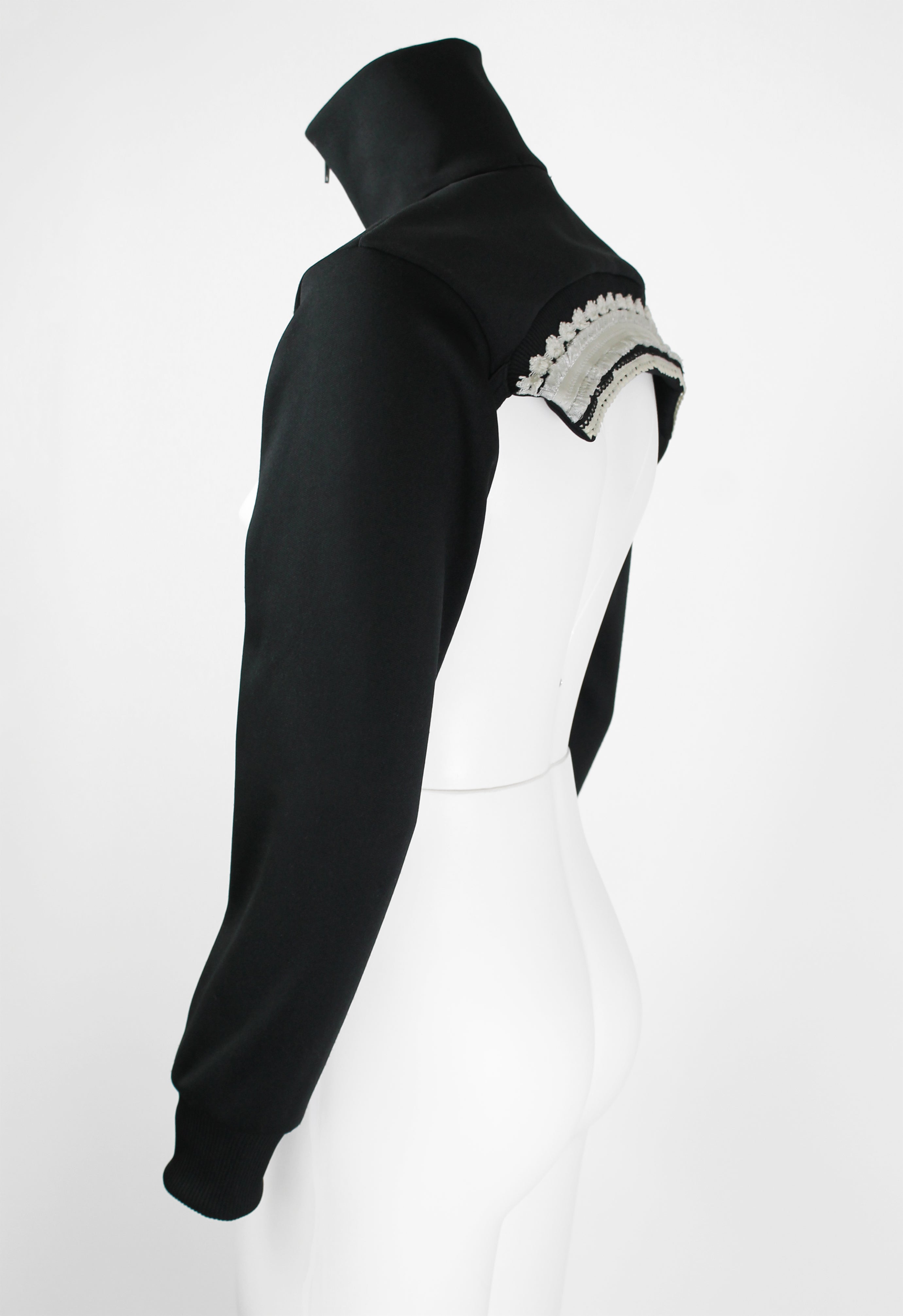 COMME DES GARCONS FW 2001 ZIP-UP JERSEY BOLERO WITH LACE BACKCOMME DES GARCONS FW 2001 ZIP-UP JERSEY BOLERO WITH LACE BACK