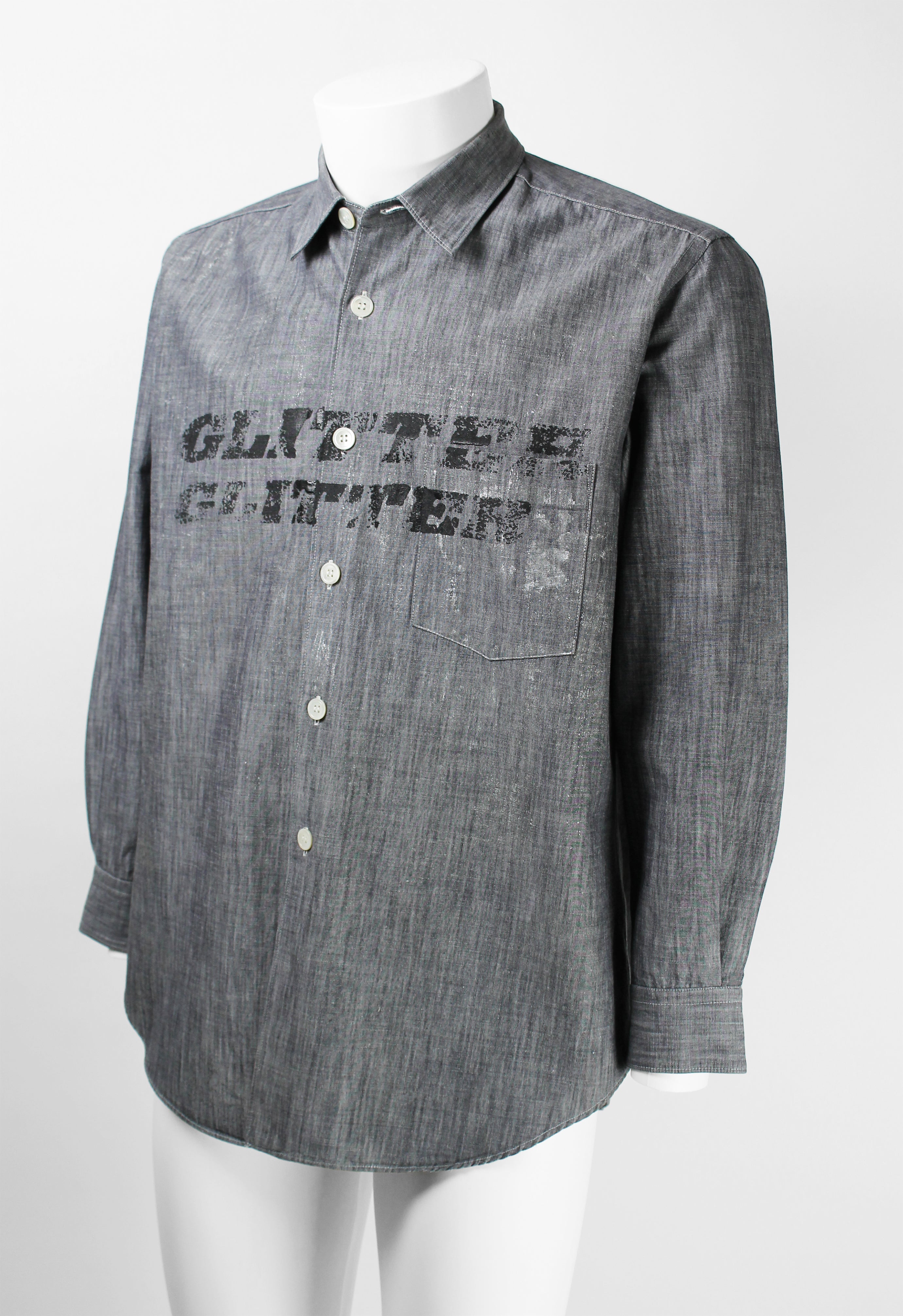 COMME DES GARCONS HOMME 2002 PAINTED GLITTER GLITTER DENIM SHIRT