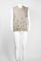 COMME DES GARCONS HOMME PLUS SS 2002 KNITTED LINEN VEST WITH PAINTED FLOWERS