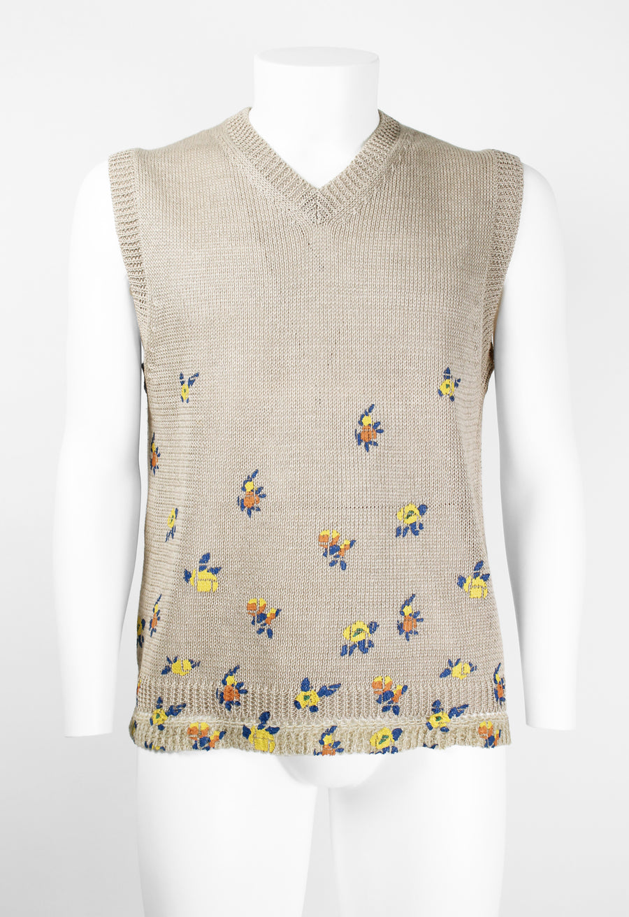 COMME DES GARCONS HOMME PLUS SS 2002 KNITTED LINEN VEST WITH 