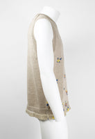 COMME DES GARCONS HOMME PLUS SS 2002 KNITTED LINEN VEST WITH PAINTED FLOWERS