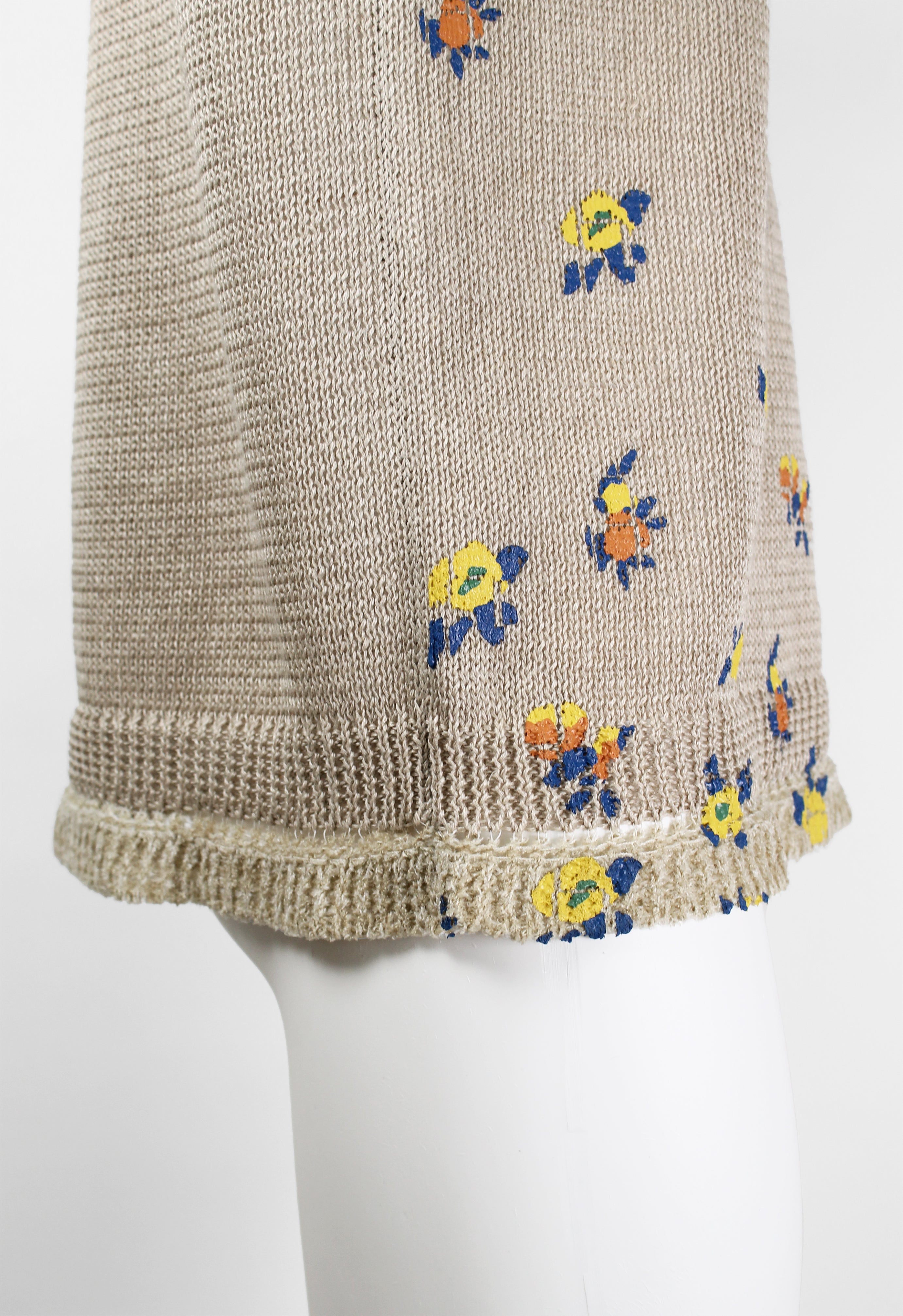 COMME DES GARCONS HOMME PLUS SS 2002 KNITTED LINEN VEST WITH PAINTED FLOWERS