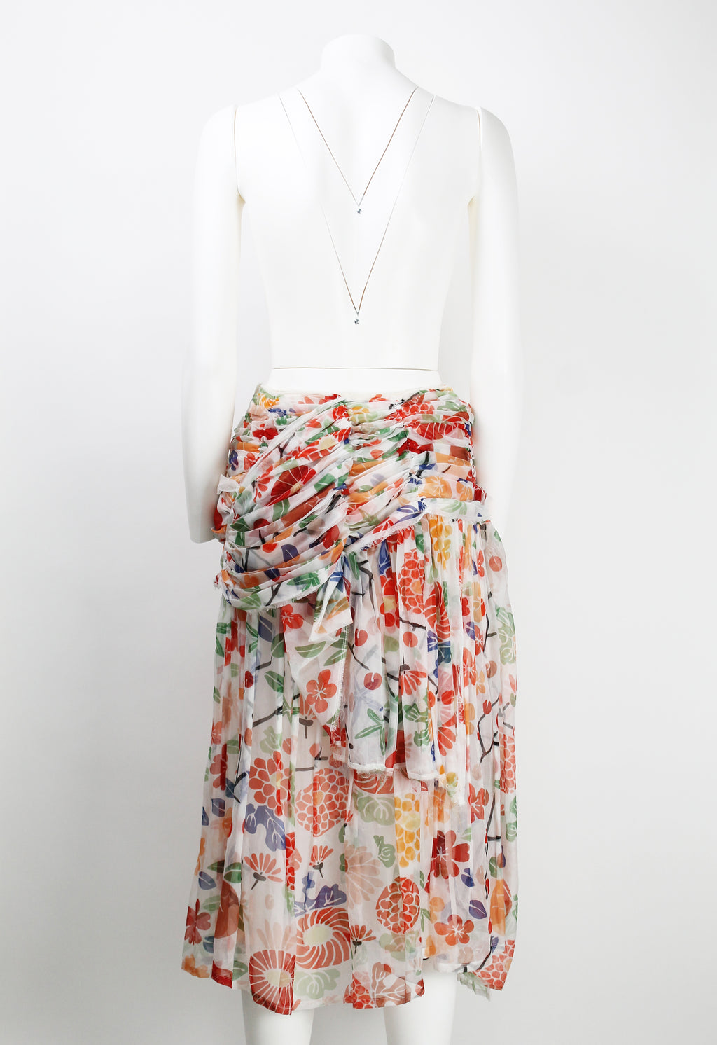 COMME DES GARCONS SS 2006 FLORAL GATHERED SHEER SKIRT