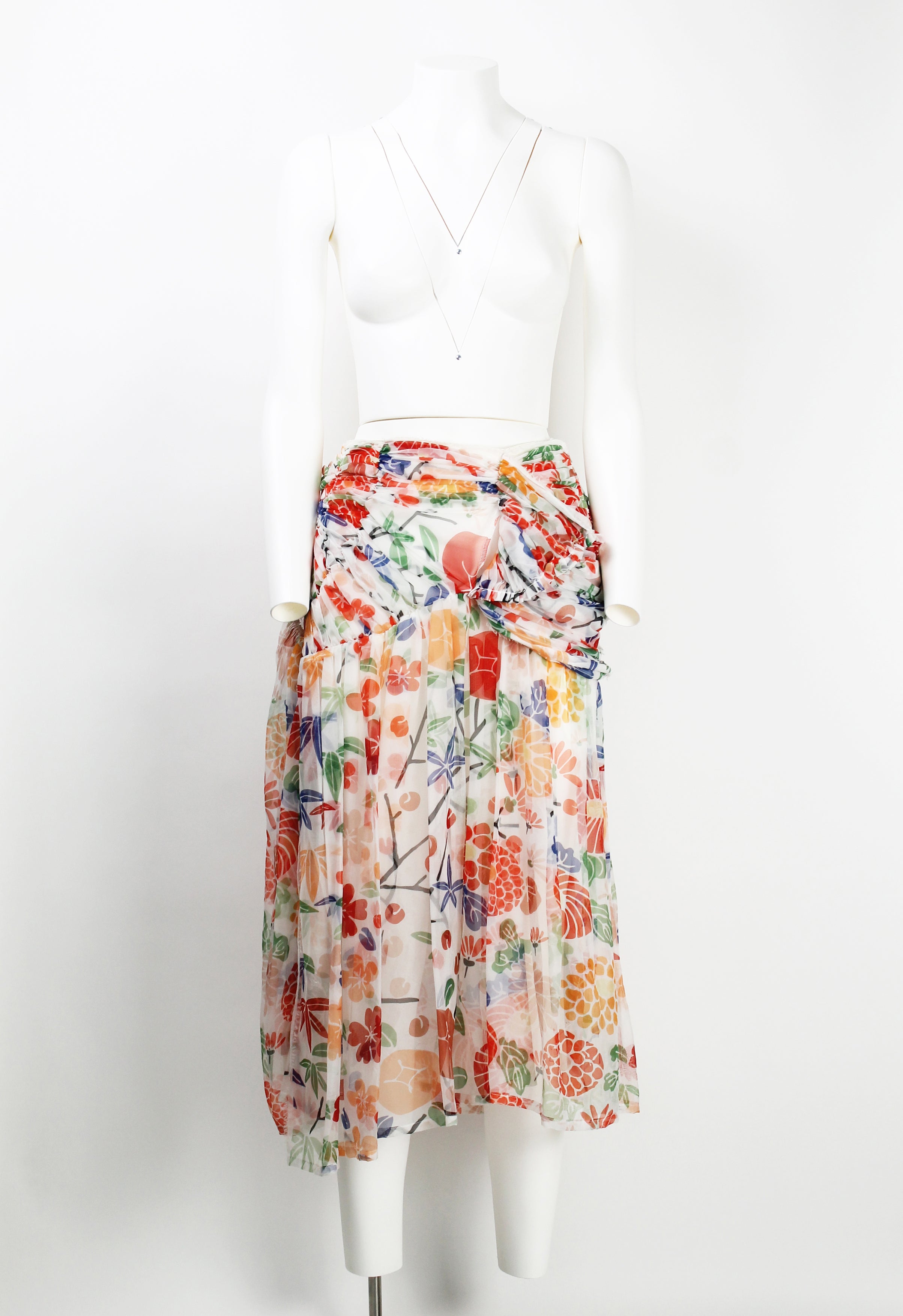 COMME DES GARCONS SS 2006 FLORAL GATHERED SHEER SKIRT