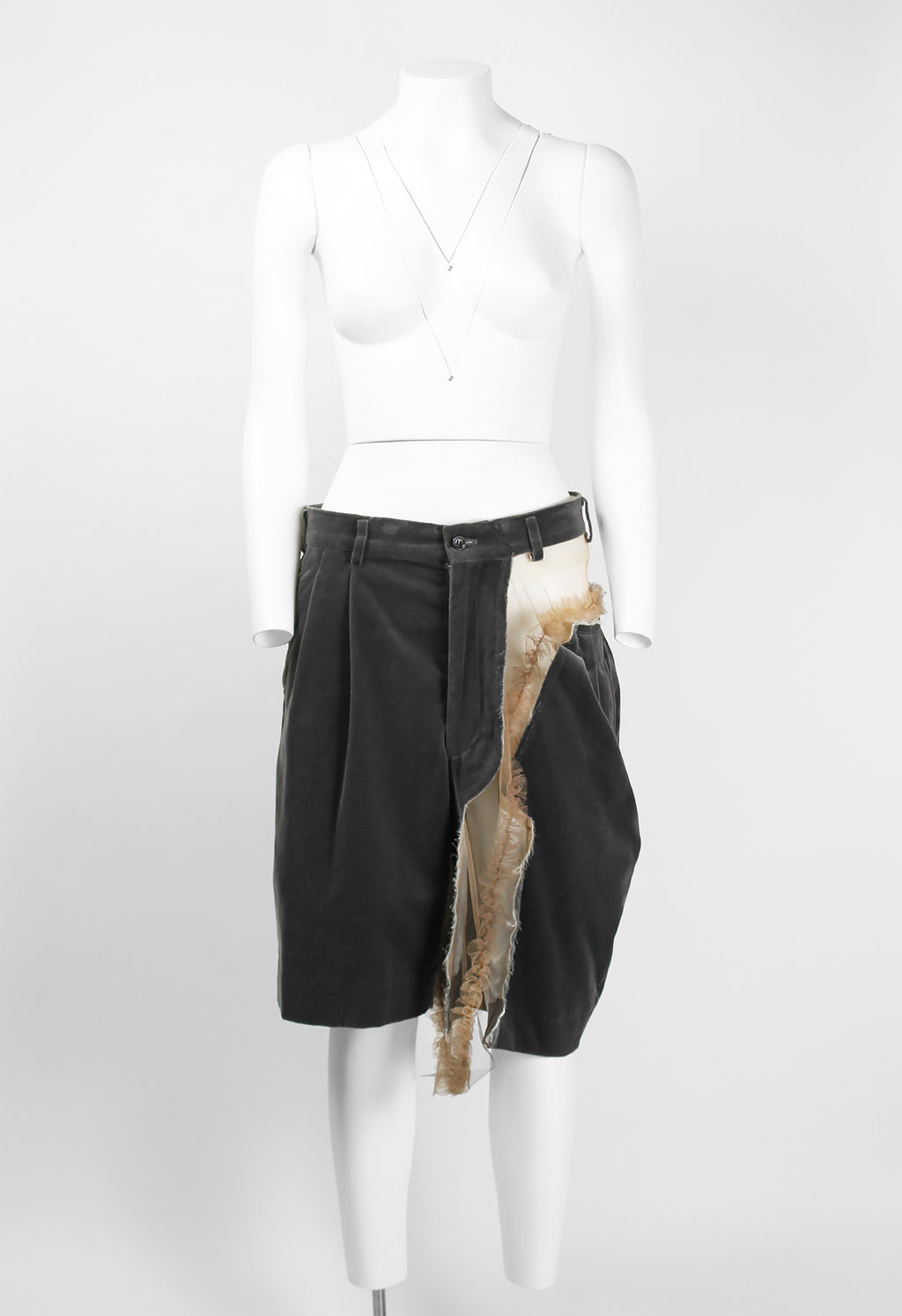 COMME DES GARCONS SS 2007 RECONSTRUCTED VELVET AND FRILLED TULLE SHORTS