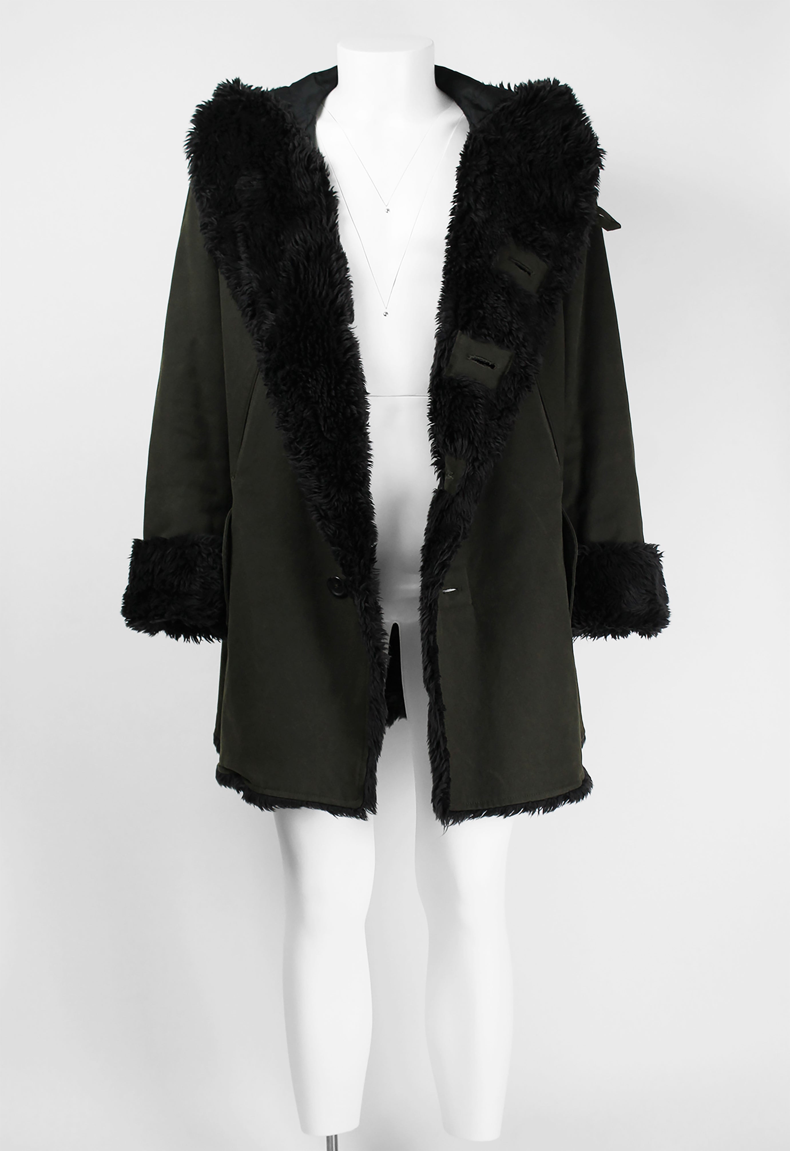 ISSEY MIYAKE MEN FW 2003 FUR TRIM HOODED COAT