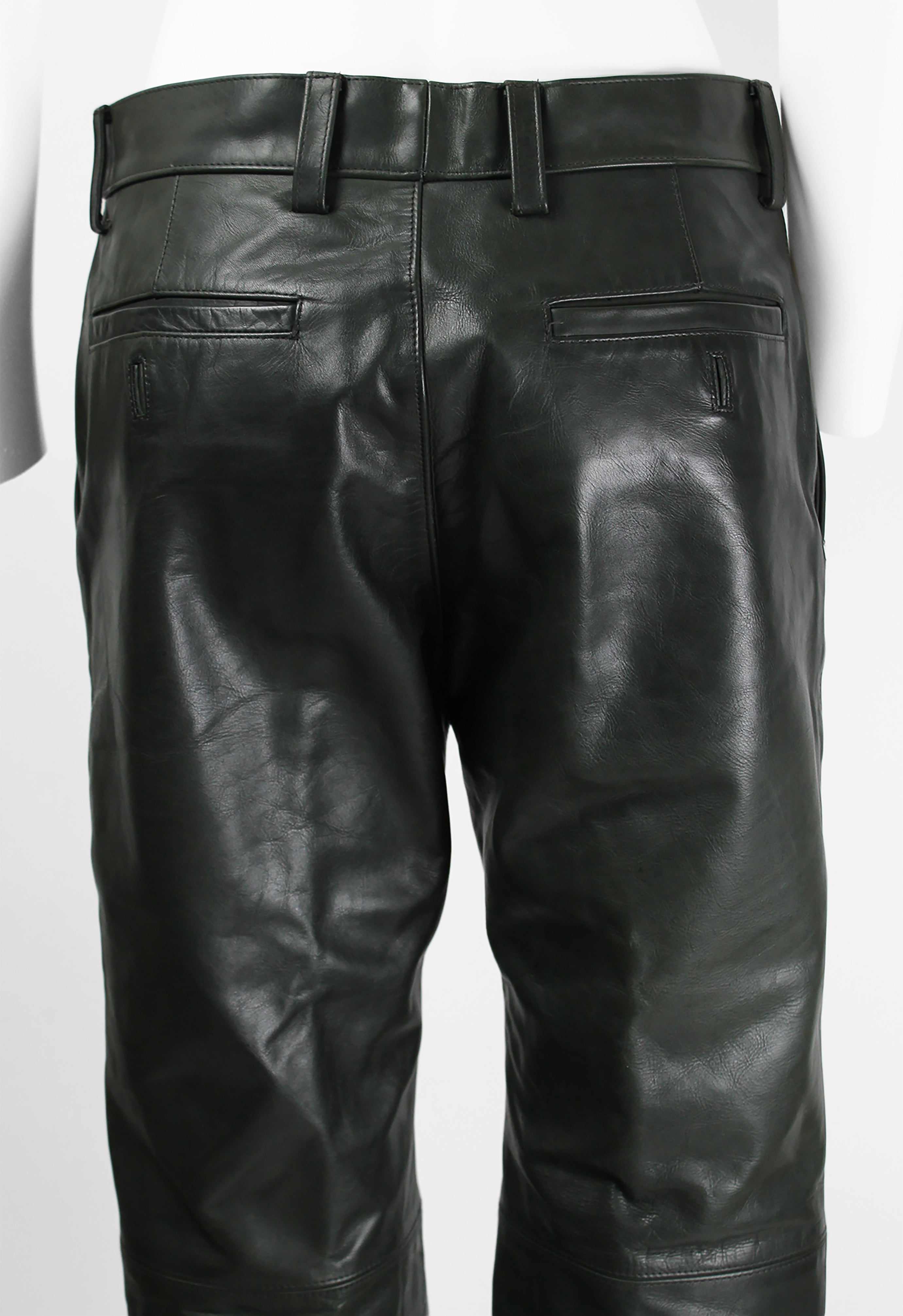 ISSEY MIYAKE MEN FW 1999 DARK GREEN LEATHER TROUSERS