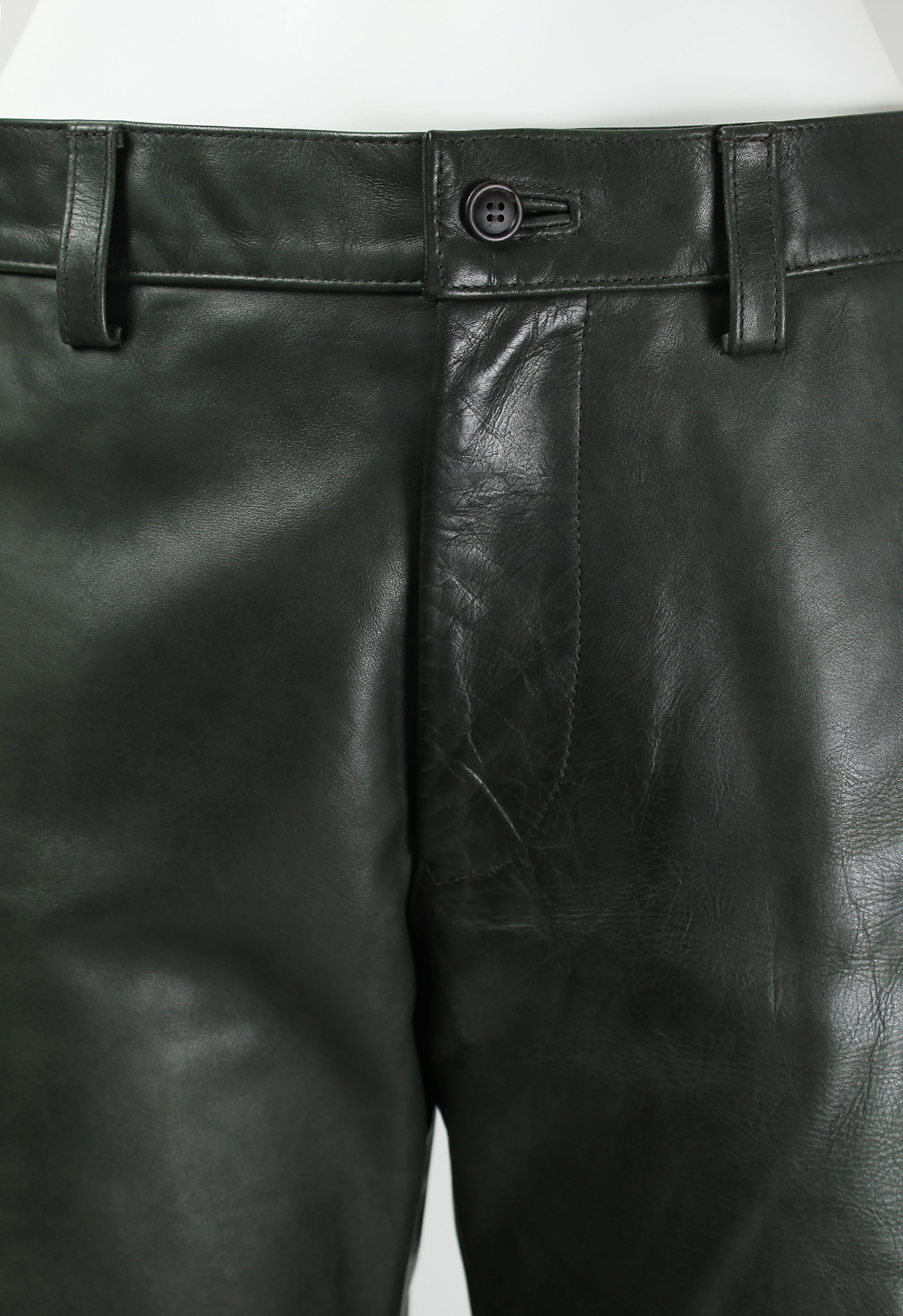 ISSEY MIYAKE MEN FW 1999 DARK GREEN LEATHER TROUSERS