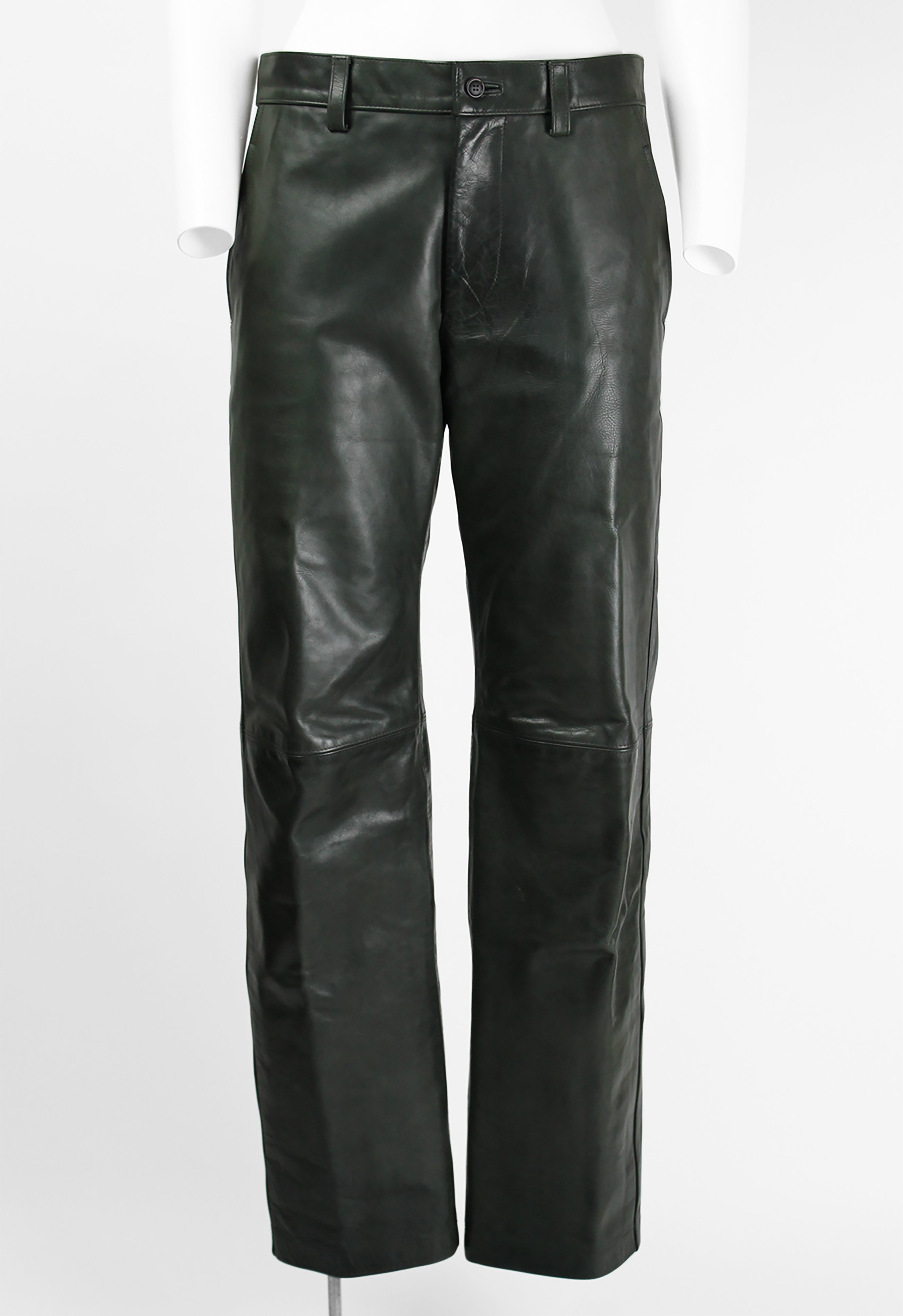 ISSEY MIYAKE MEN FW 1999 DARK GREEN LEATHER TROUSERS