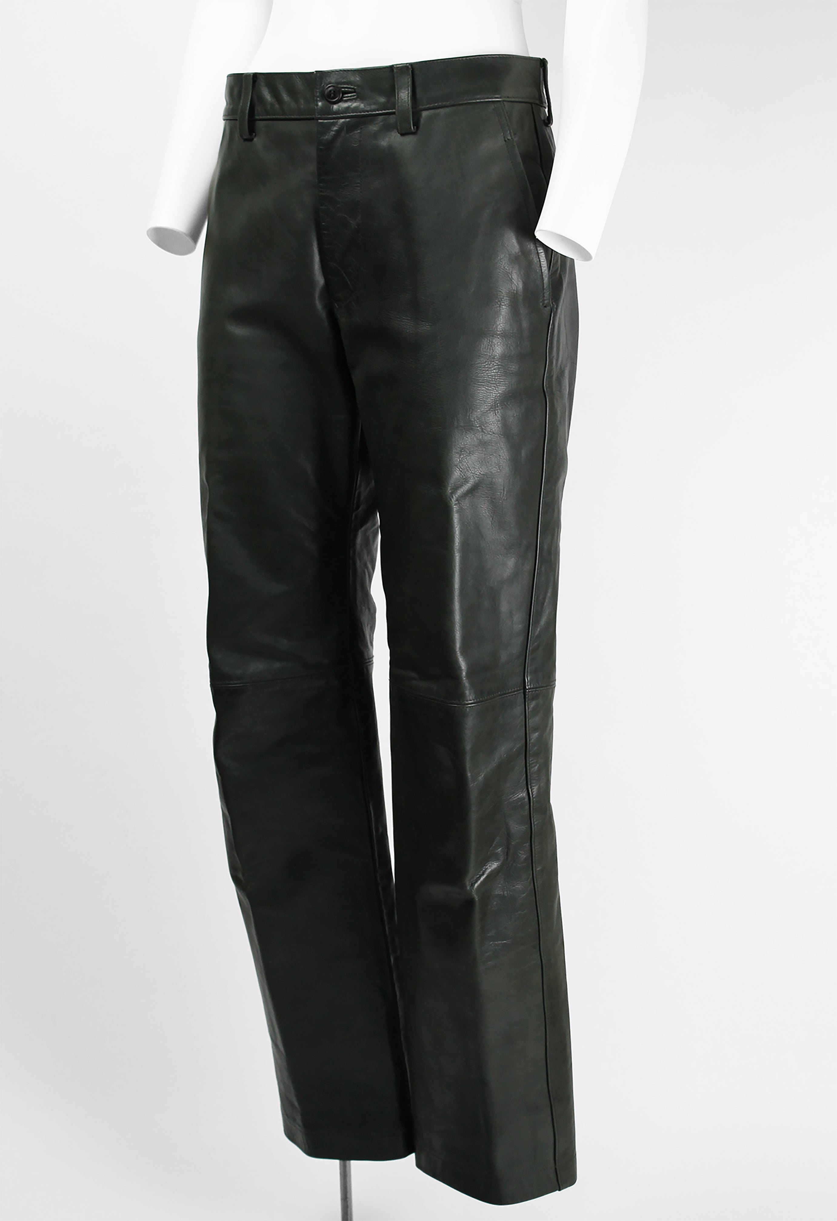 ISSEY MIYAKE MEN FW 1999 DARK GREEN LEATHER TROUSERS