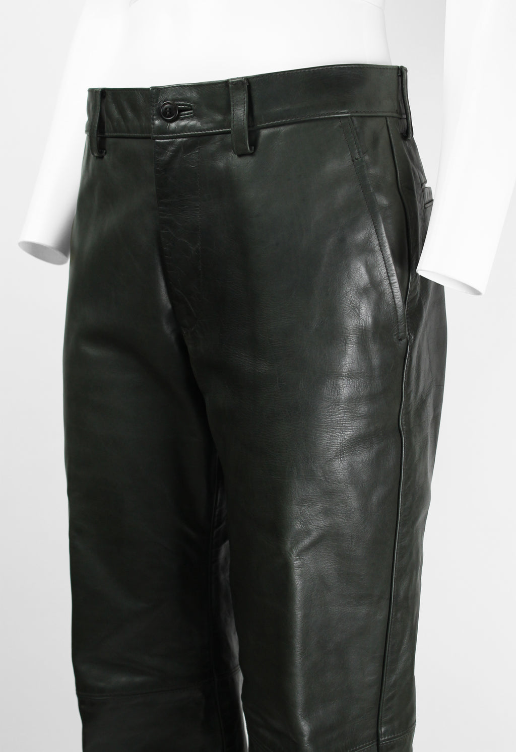 ISSEY MIYAKE MEN FW 1999 DARK GREEN LEATHER TROUSERS