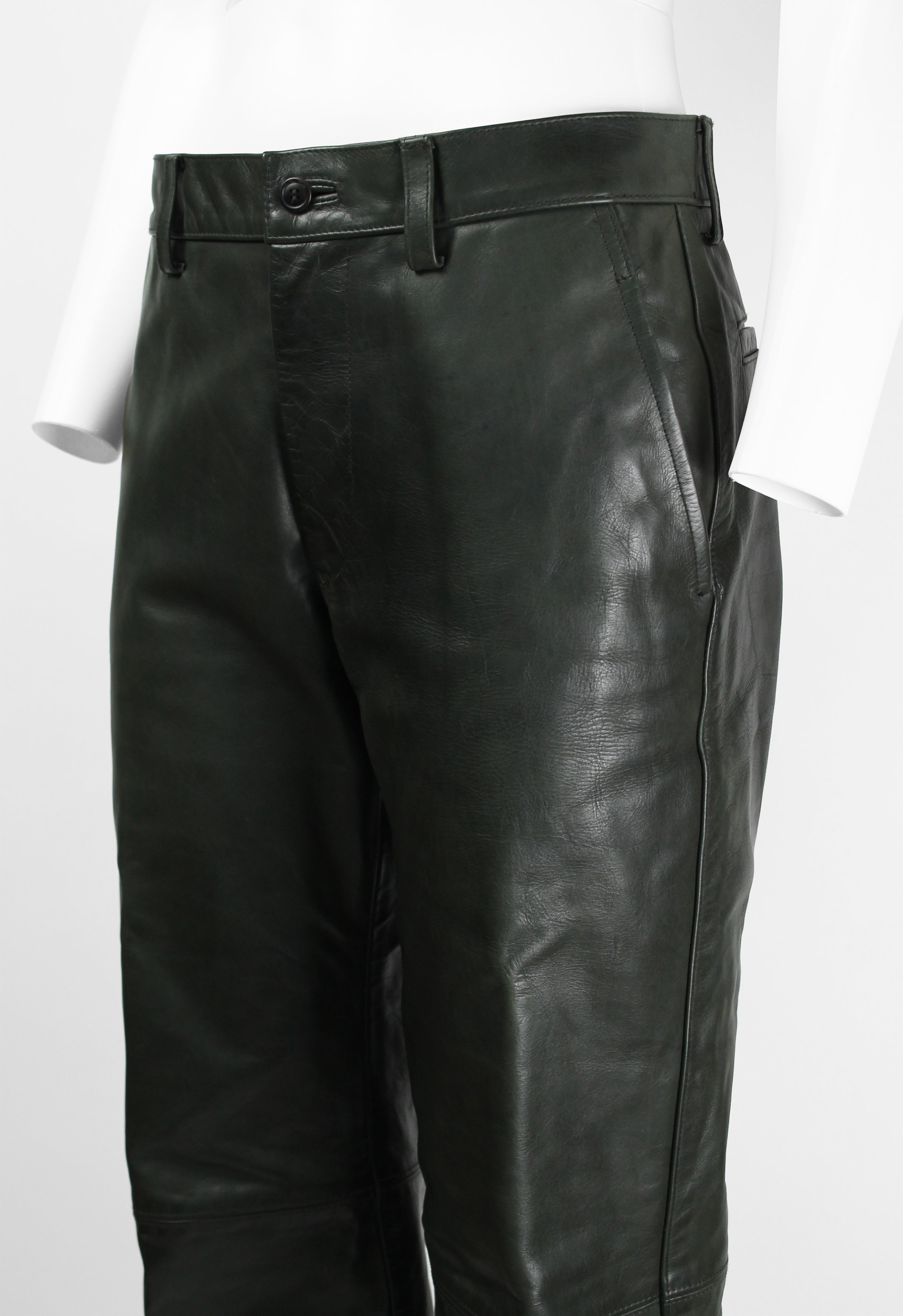 ISSEY MIYAKE MEN FW 1999 DARK GREEN LEATHER TROUSERS