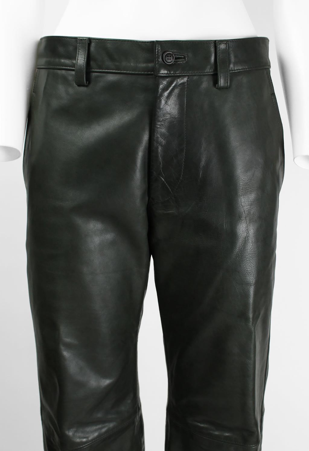 ISSEY MIYAKE MEN FW 1999 DARK GREEN LEATHER TROUSERS