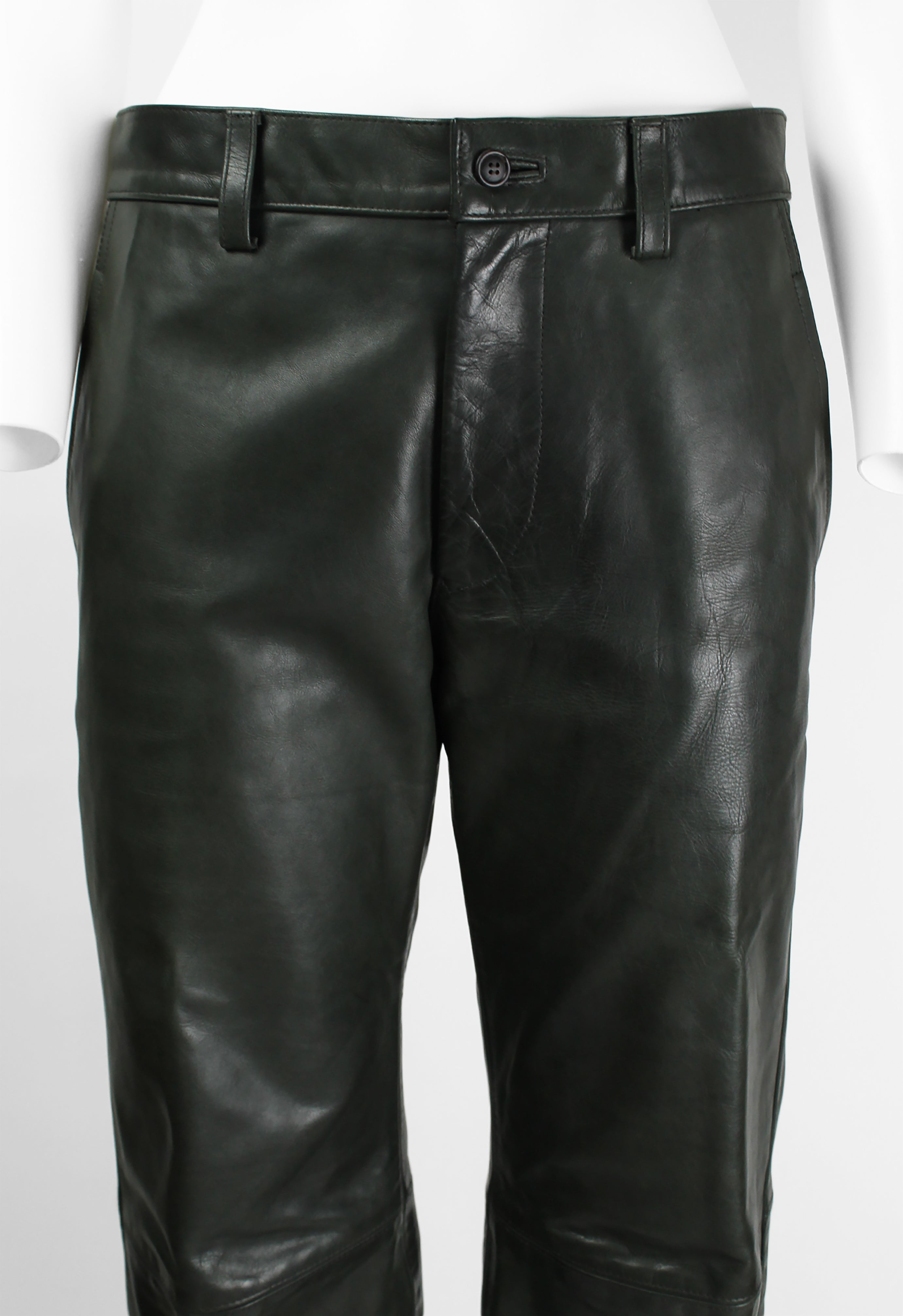 ISSEY MIYAKE MEN FW 1999 DARK GREEN LEATHER TROUSERS