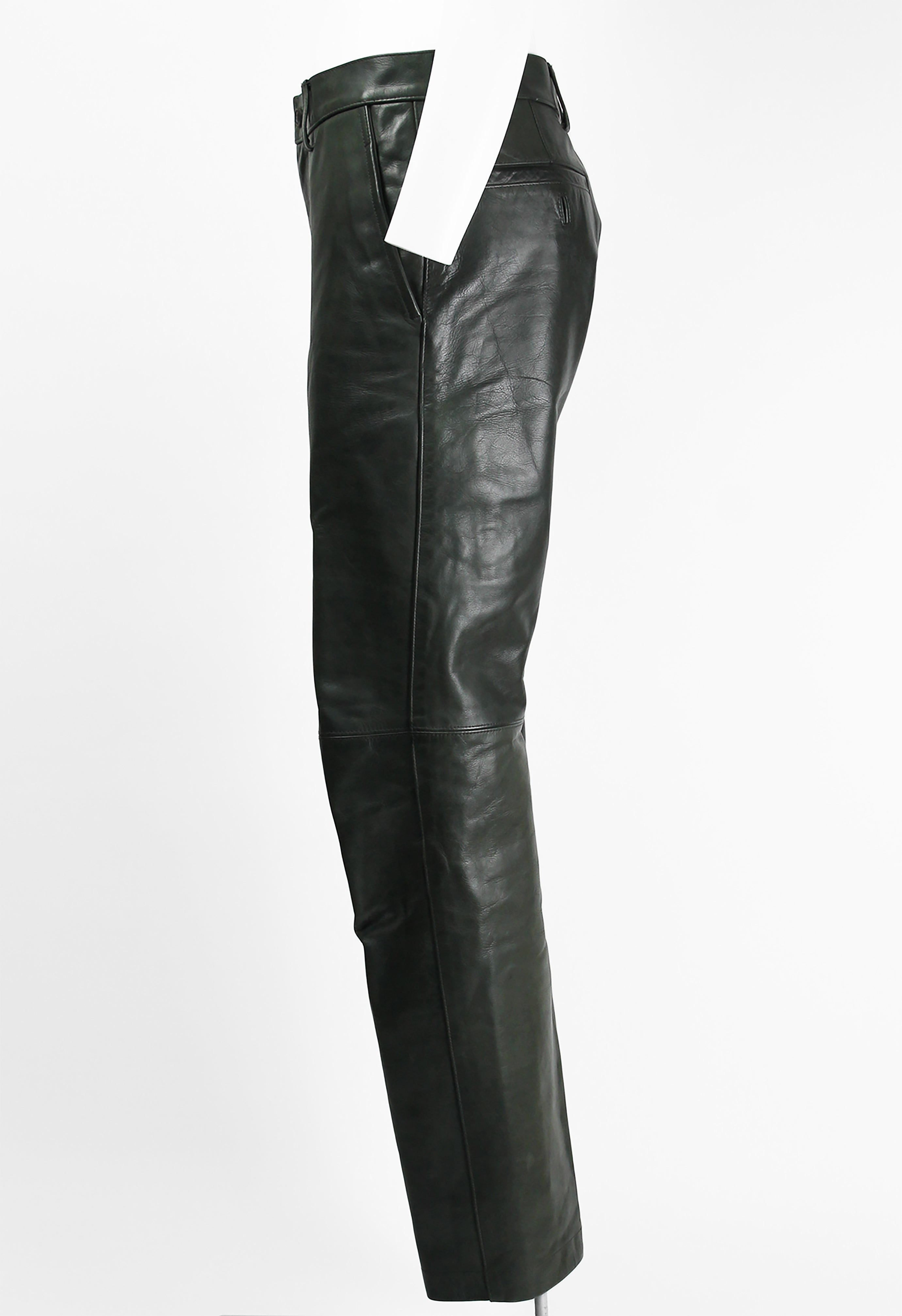 ISSEY MIYAKE MEN FW 1999 DARK GREEN LEATHER TROUSERS