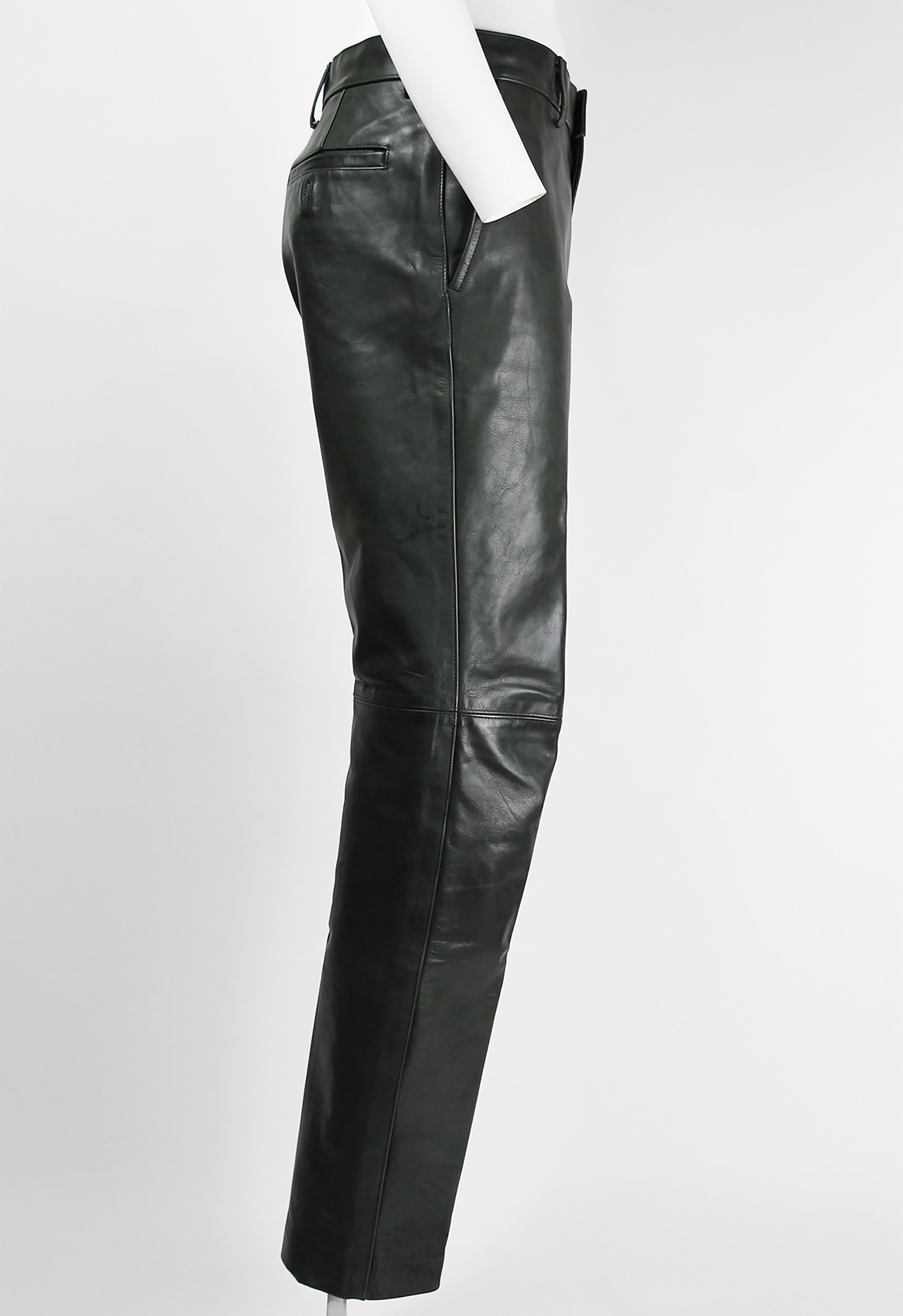 ISSEY MIYAKE MEN FW 1999 DARK GREEN LEATHER TROUSERS
