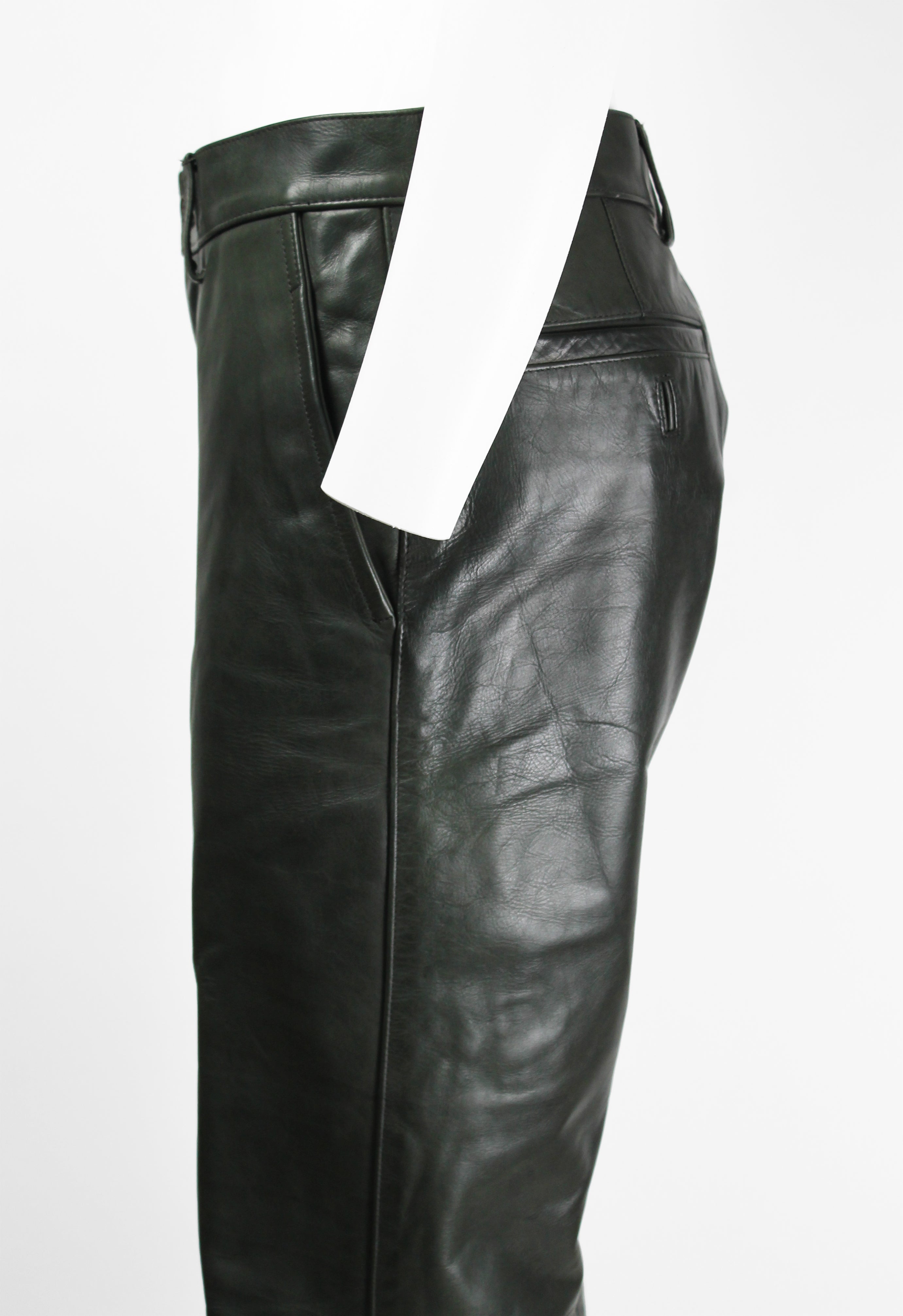 ISSEY MIYAKE MEN FW 1999 DARK GREEN LEATHER TROUSERS